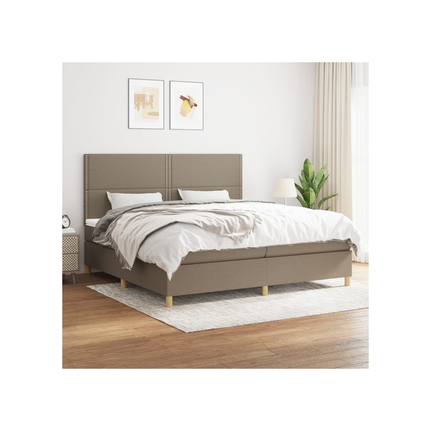 Sommier à lattes de lit avec matelas Taupe 200x200 cm Tissu