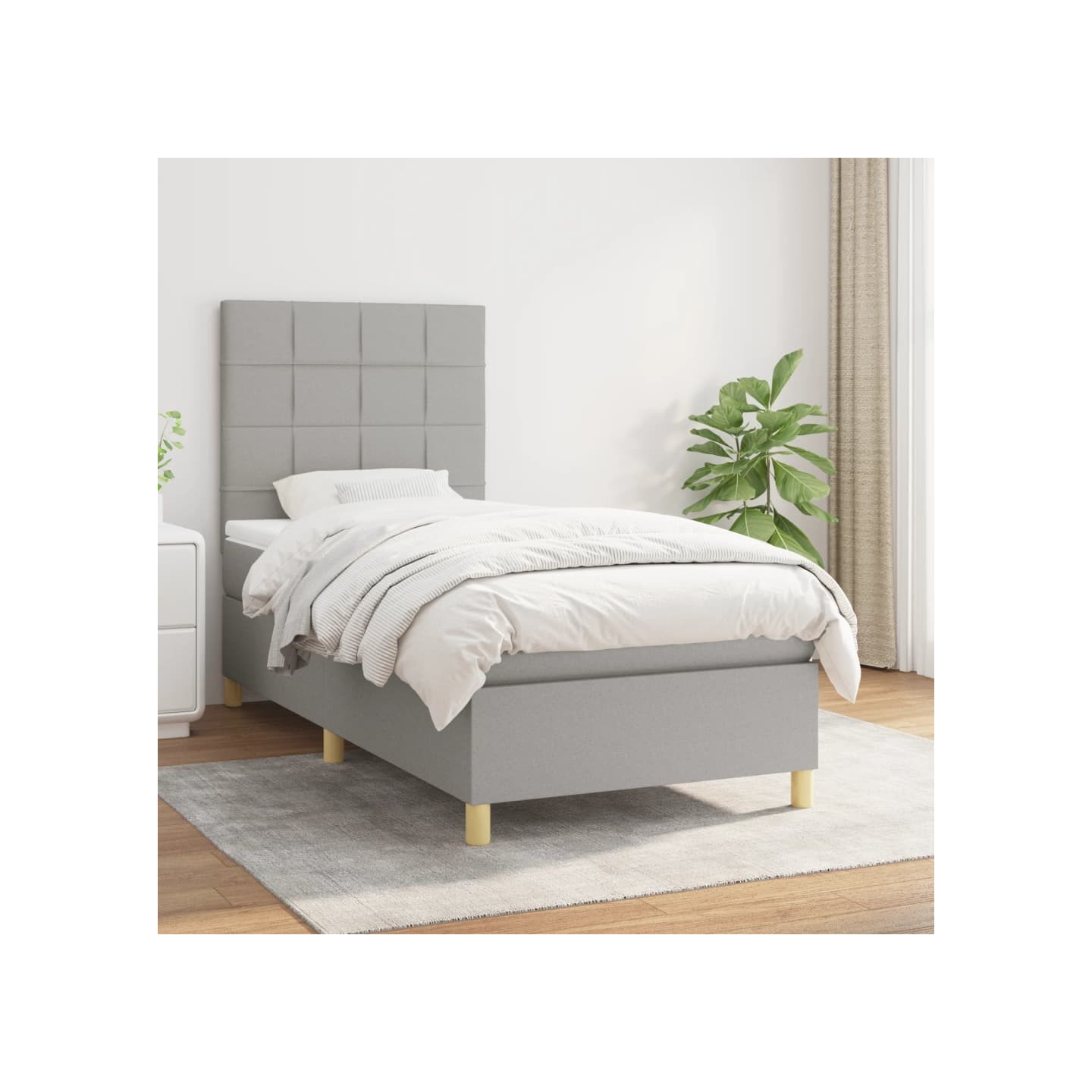Sommier à lattes de lit avec matelas Gris clair 90x200 cm Tissu