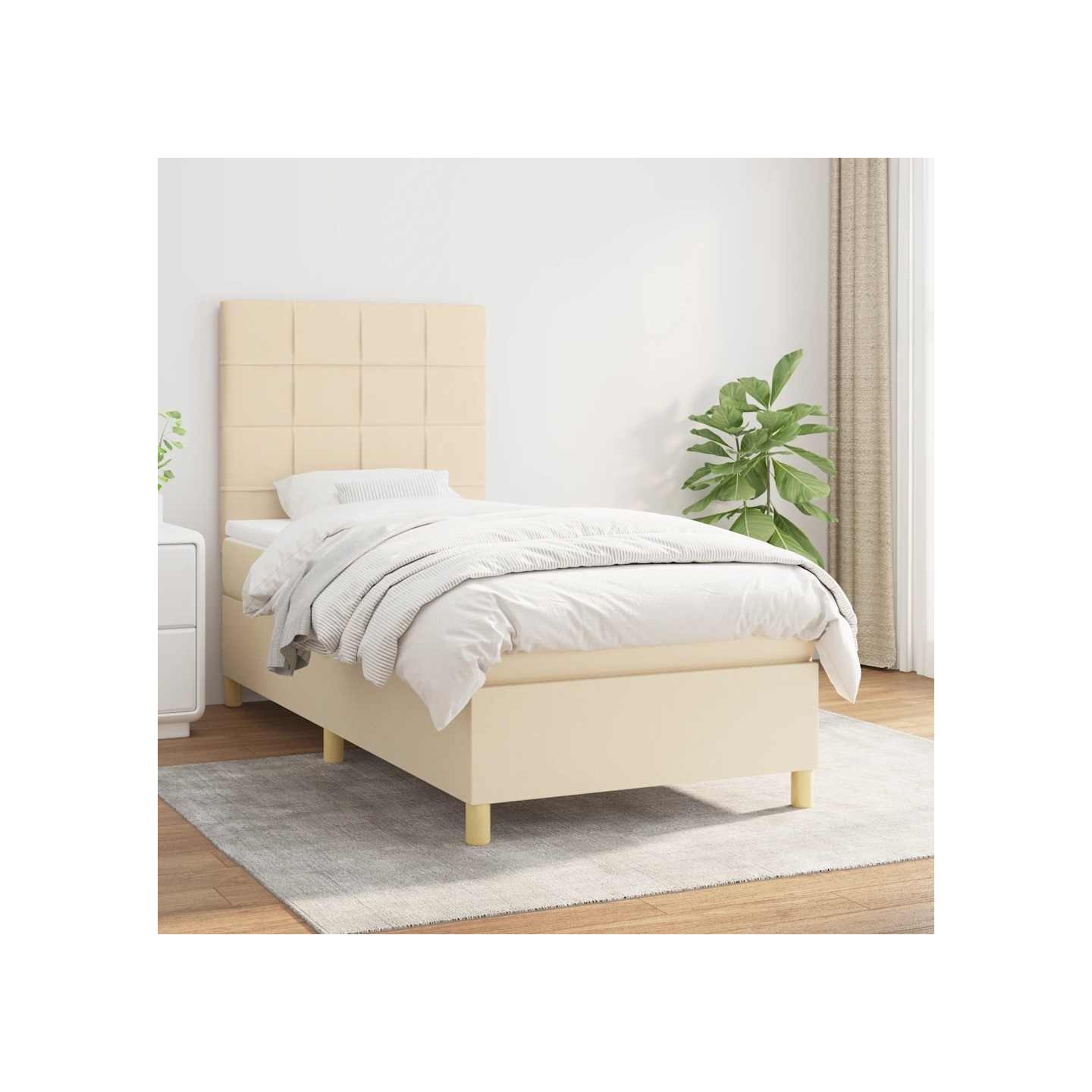 Sommier à lattes de lit avec matelas Crème 90x200 cm Tissu