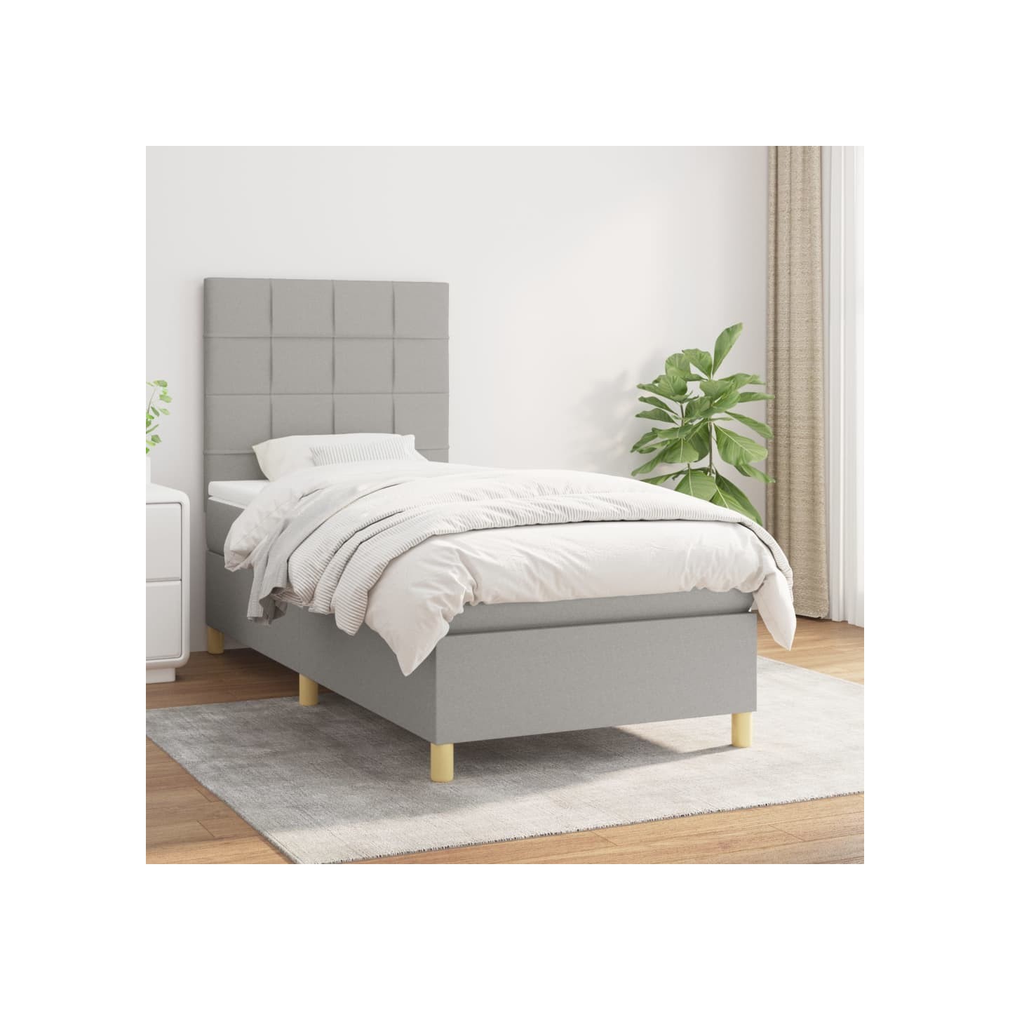 Sommier à lattes de lit avec matelas Gris clair 100x200cm Tissu