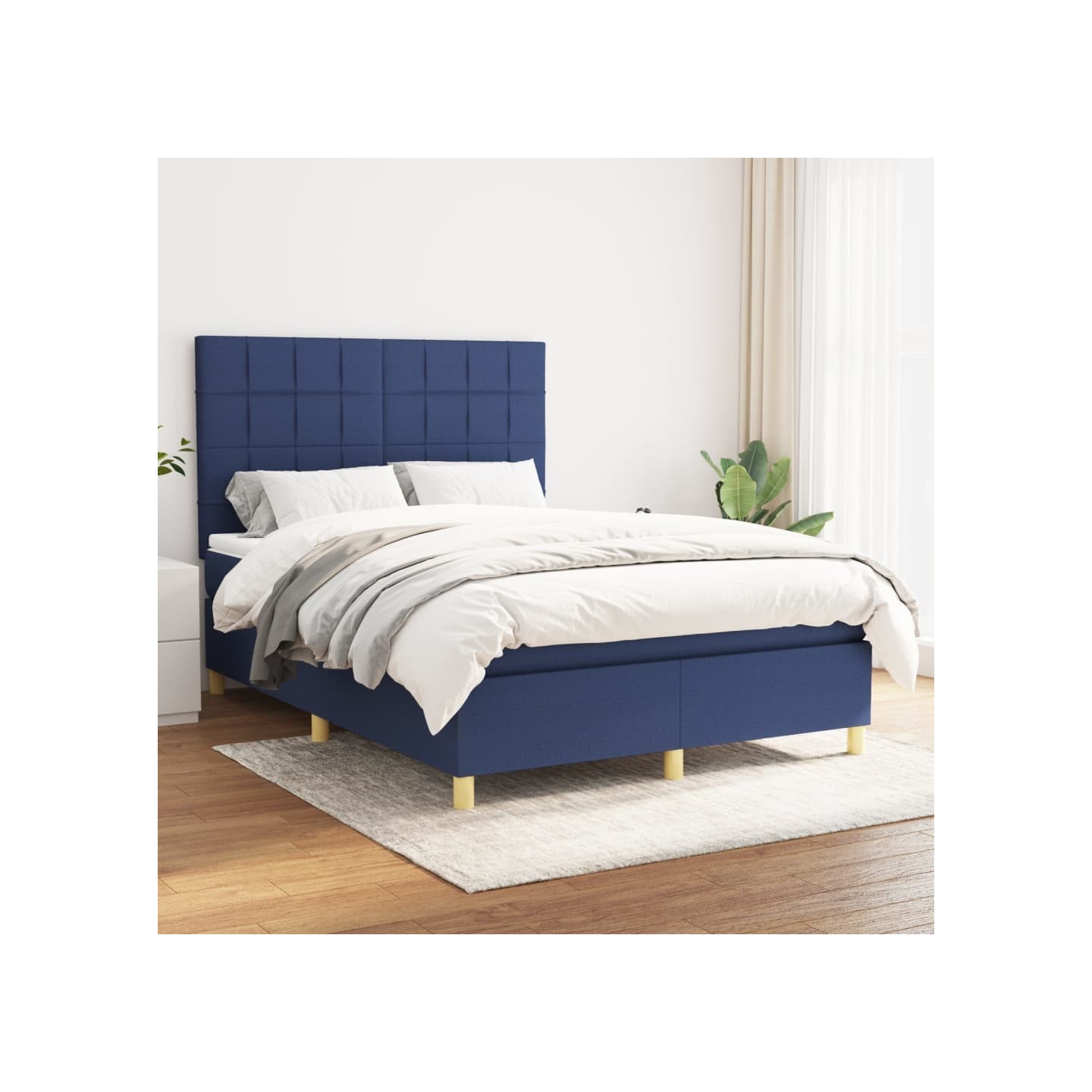 Sommier à lattes de lit avec matelas Bleu 140x190 cm Tissu