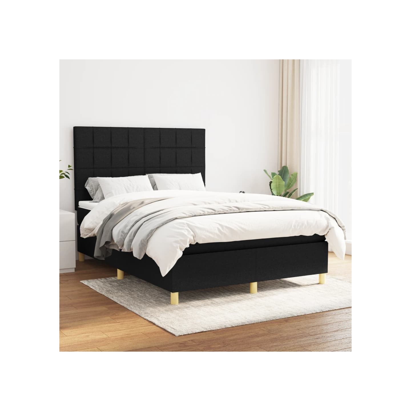 Sommier à lattes de lit avec matelas Noir 140x190 cm Tissu
