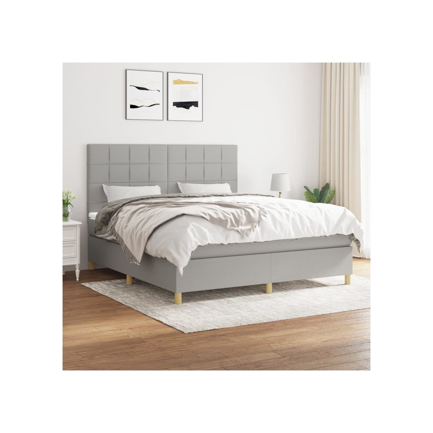 Sommier à lattes de lit avec matelas Gris clair 160x200cm Tissu