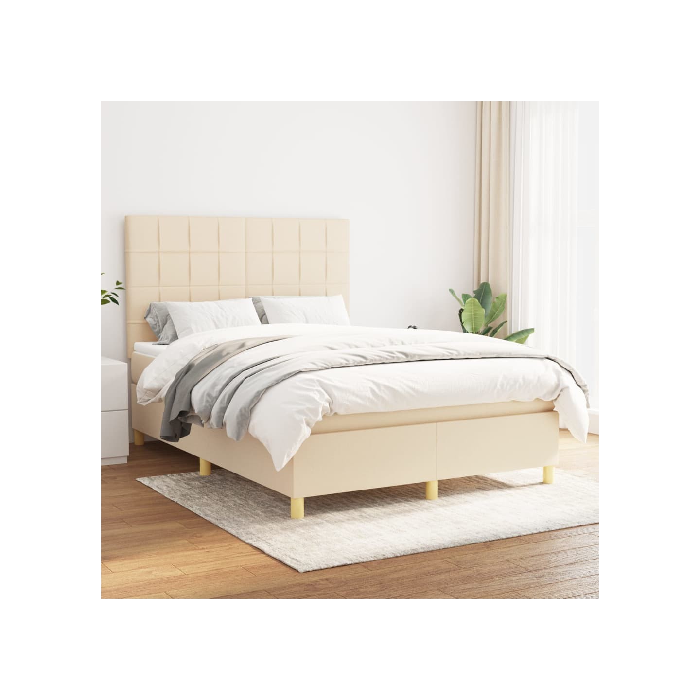 Sommier à lattes de lit avec matelas Crème 140x190 cm Tissu