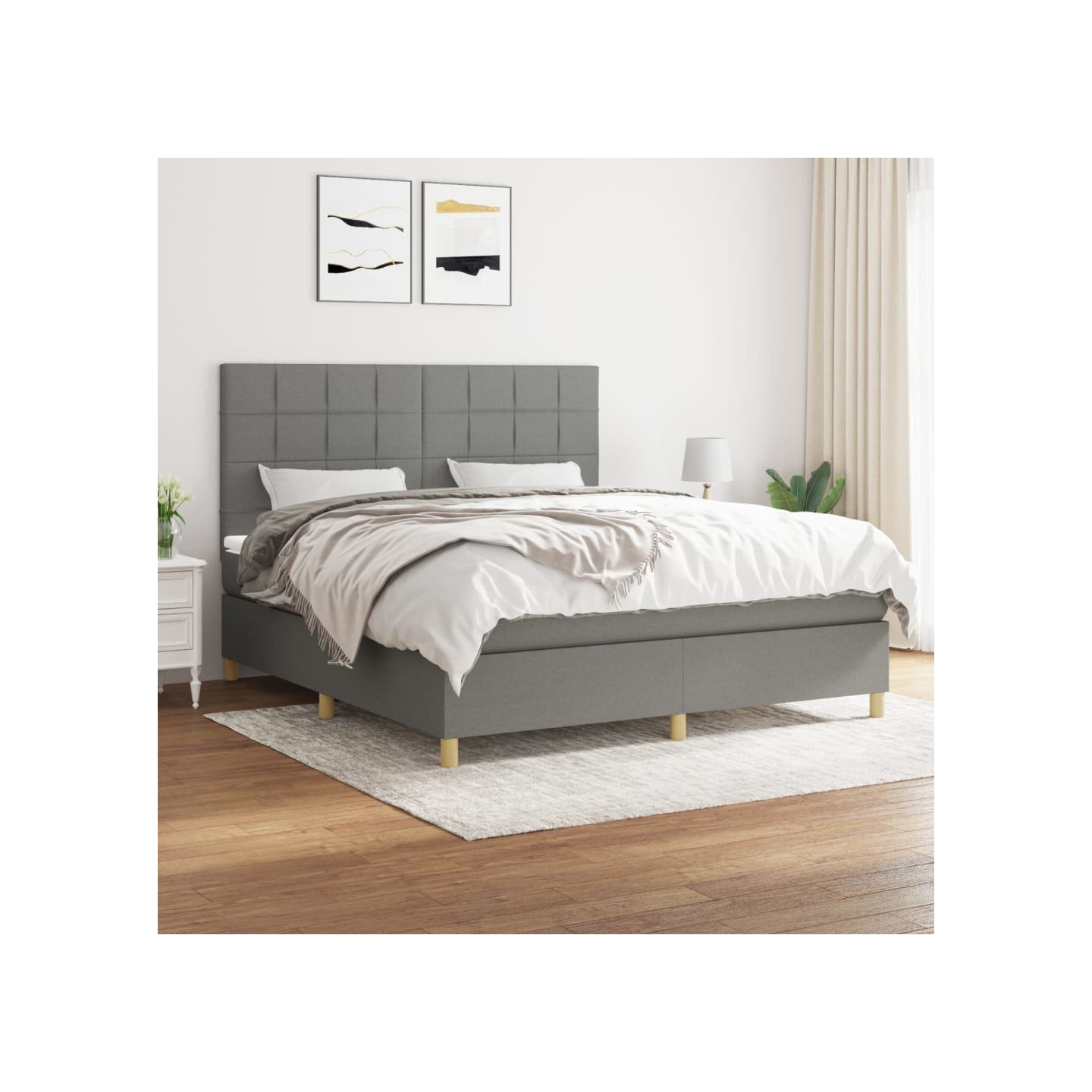 Sommier à lattes de lit avec matelas Gris foncé 160x200cm Tissu