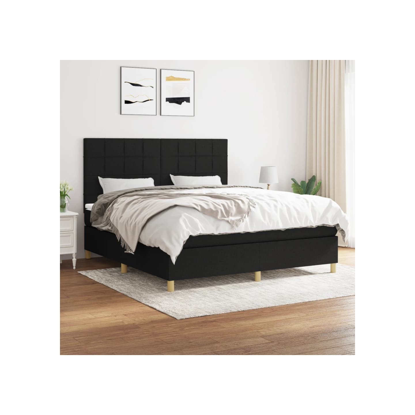 Sommier à lattes de lit avec matelas Noir 160x200 cm Tissu