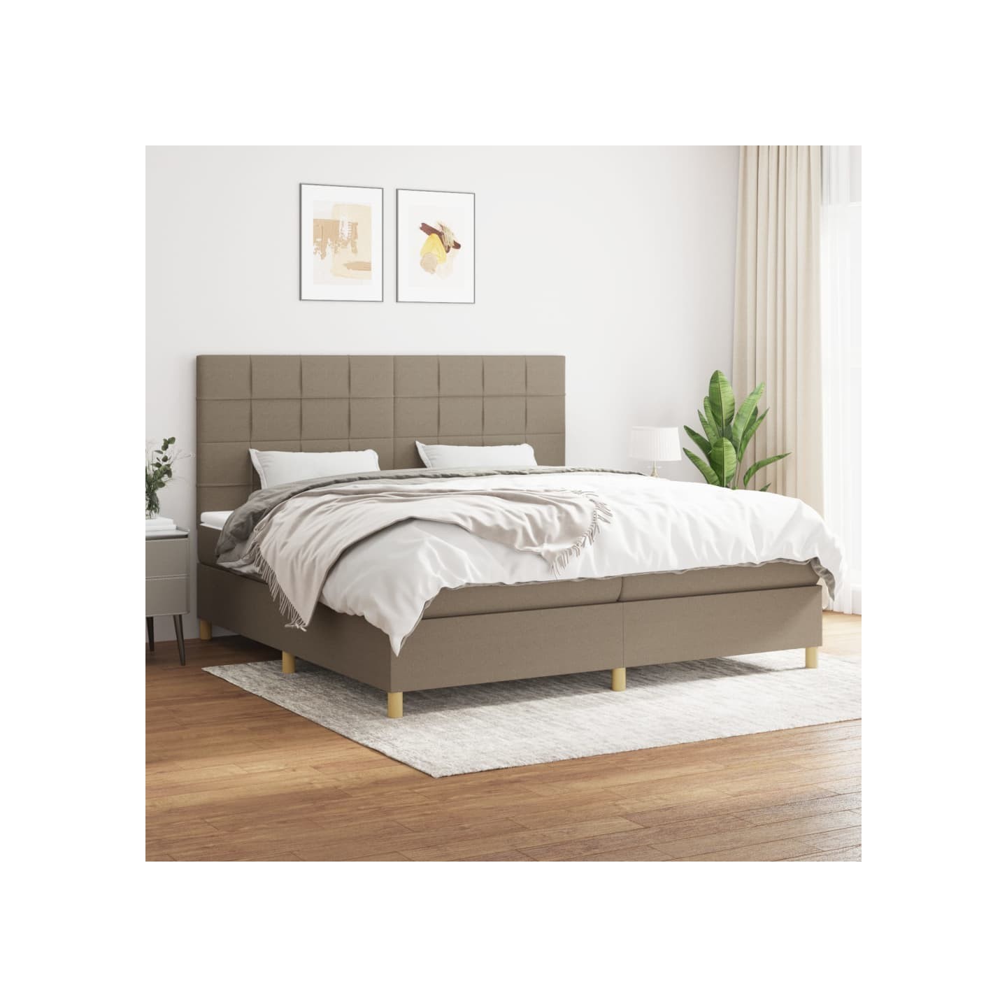Sommier à lattes de lit avec matelas Taupe 200x200 cm Tissu