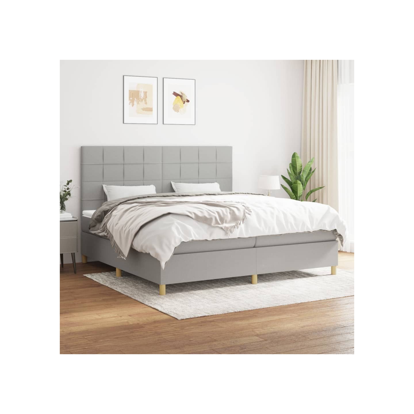 Sommier à lattes de lit avec matelas Gris clair 200x200cm Tissu