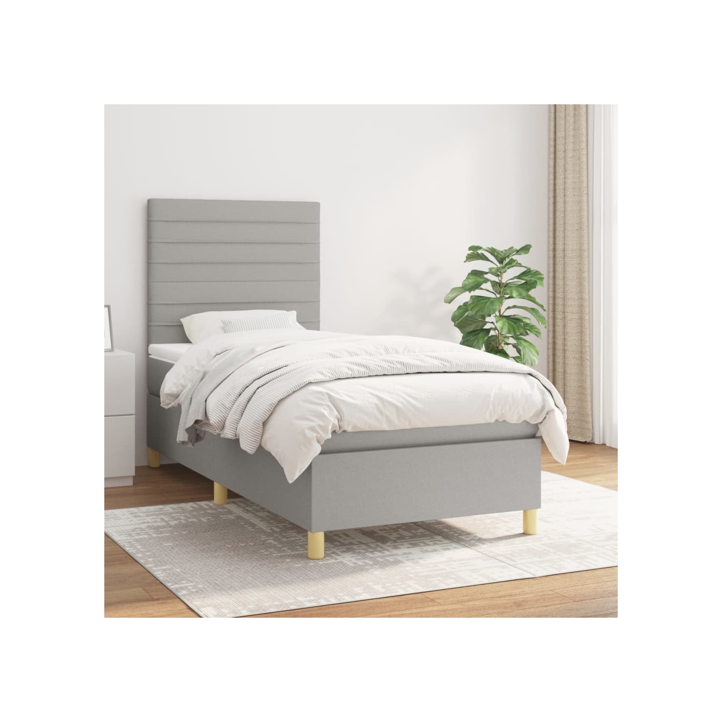 Sommier à lattes de lit et matelas Gris clair 90x190 cm Tissu