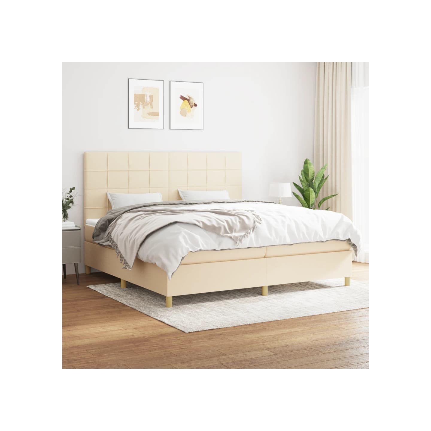 Sommier à lattes de lit avec matelas Crème 200x200 cm Tissu