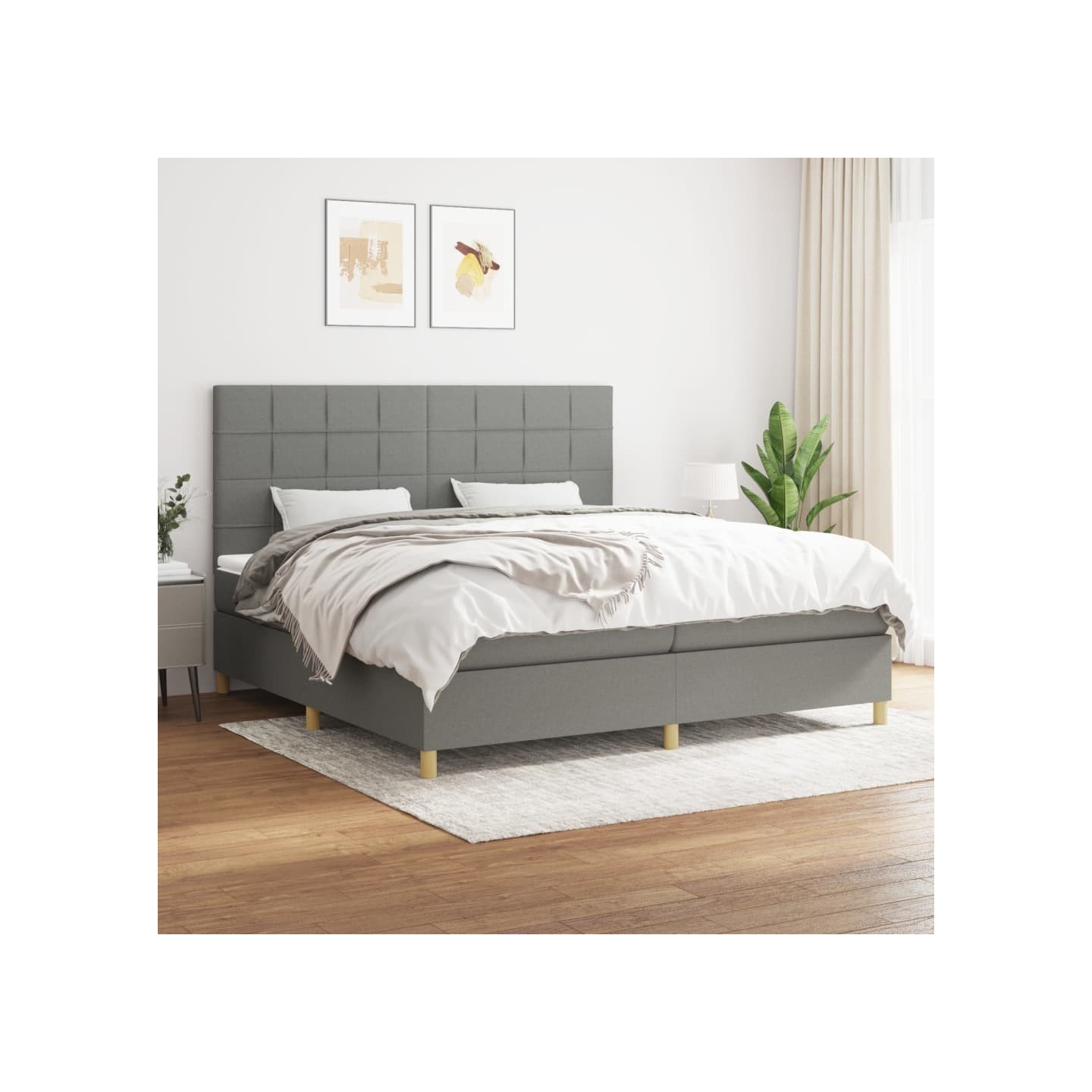 Sommier à lattes de lit avec matelas Gris foncé 200x200cm Tissu