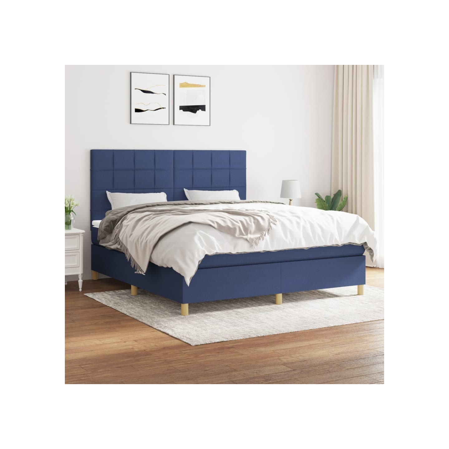 Sommier à lattes de lit avec matelas Bleu 160x200 cm Tissu