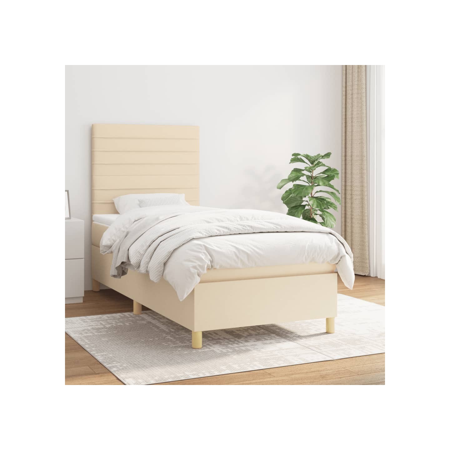 Sommier à lattes de lit et matelas Crème 90x190 cm Tissu