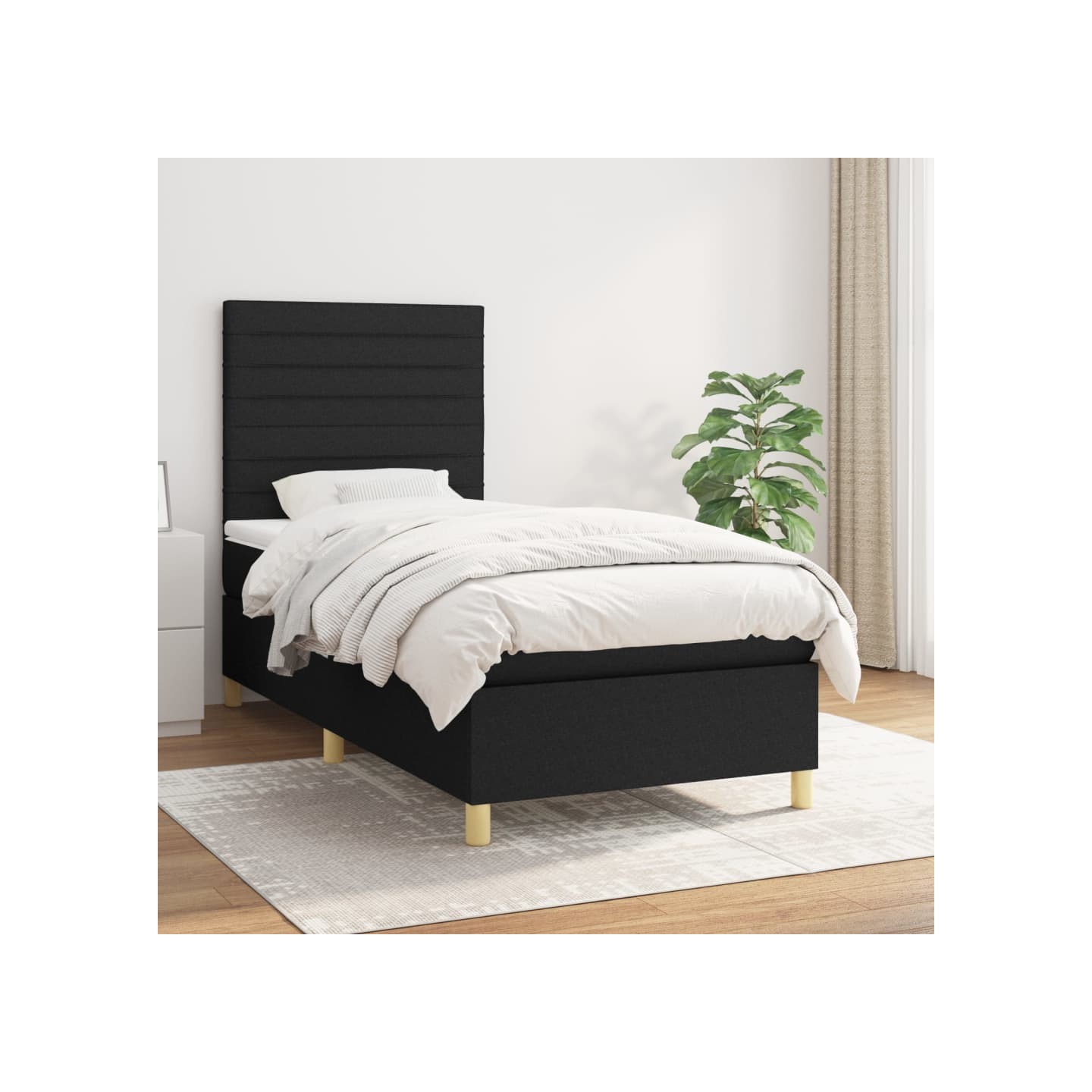 Sommier à lattes de lit avec matelas Noir 90x200 cm Tissu