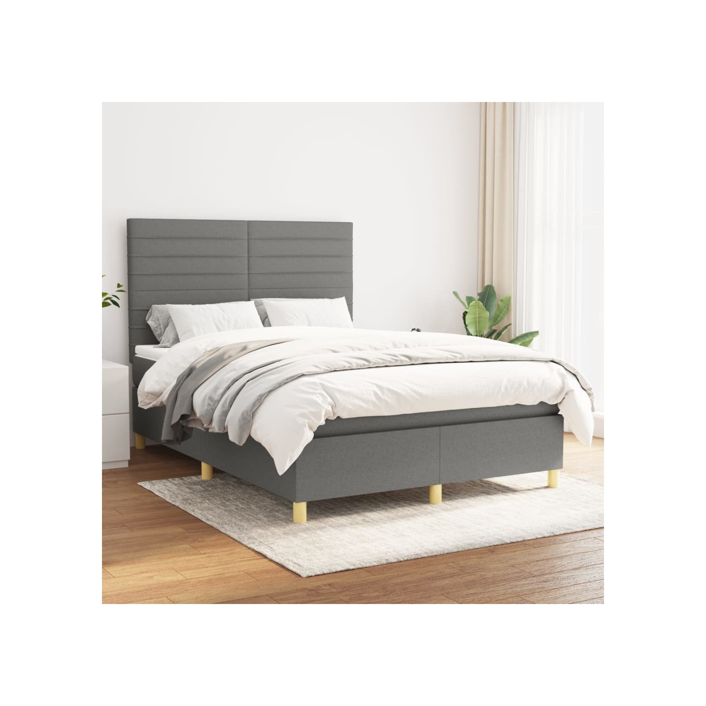 Sommier à lattes de lit avec matelas Gris foncé 140x190cm Tissu