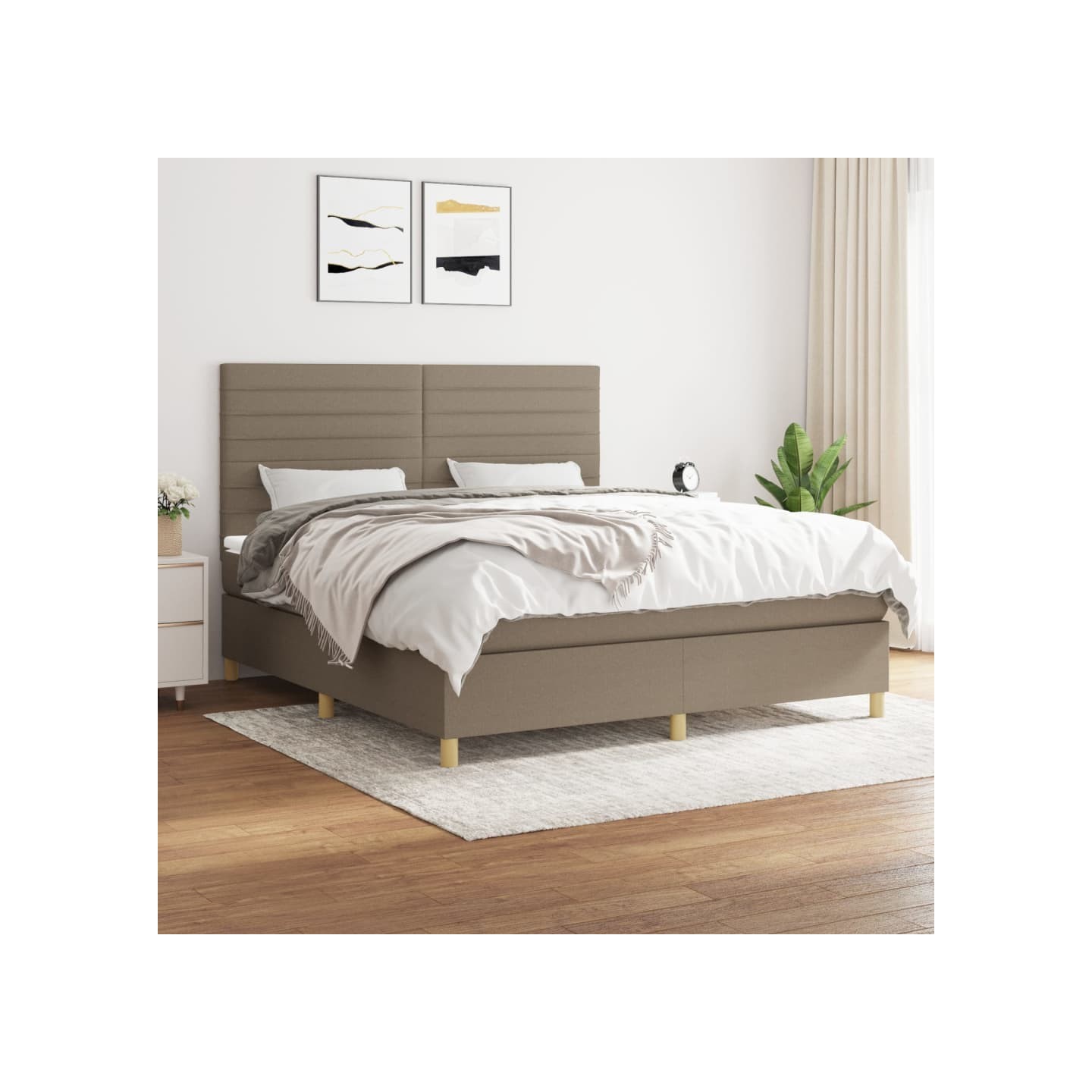 Sommier à lattes de lit avec matelas Taupe 160x200 cm Tissu