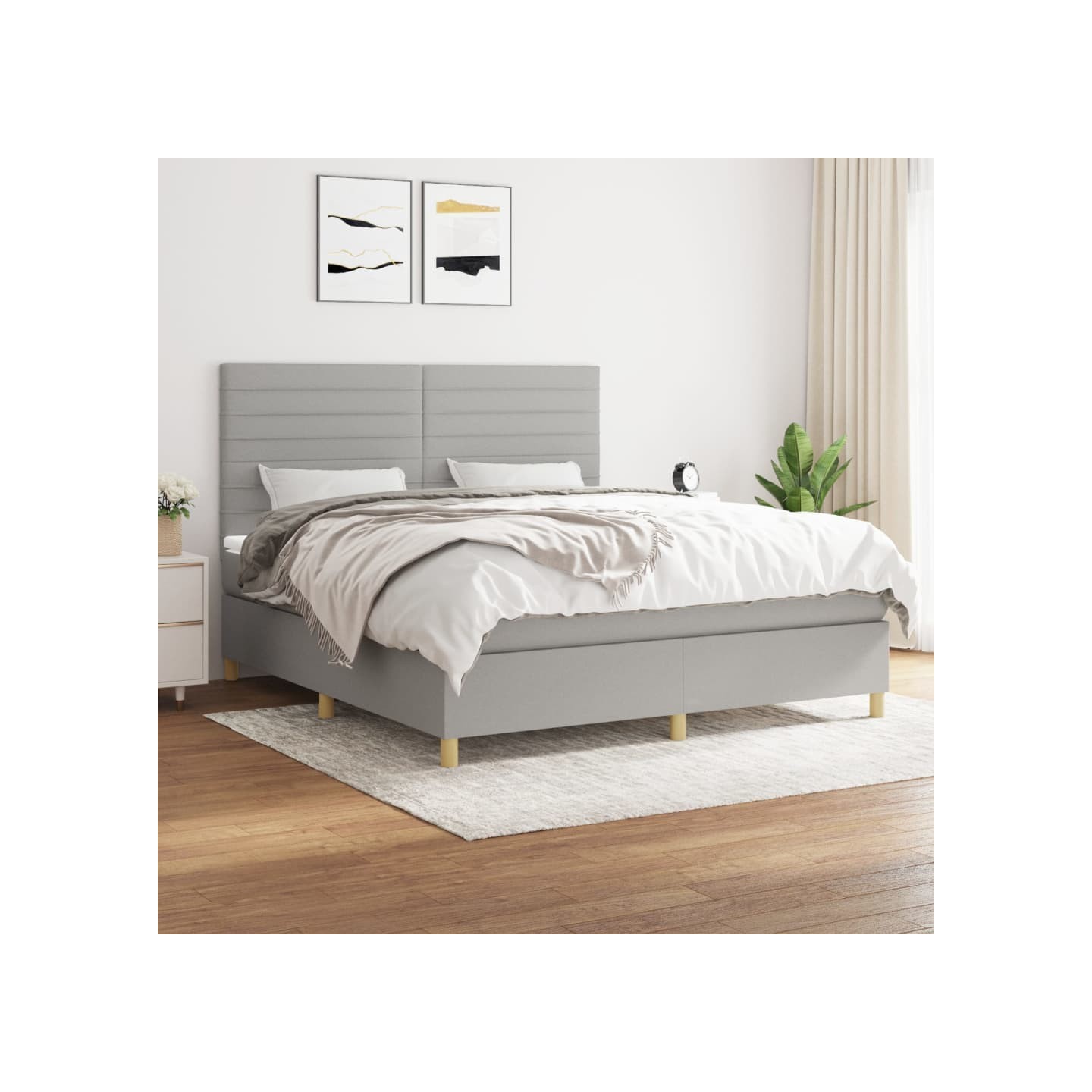 Sommier à lattes de lit avec matelas Gris clair 160x200cm Tissu