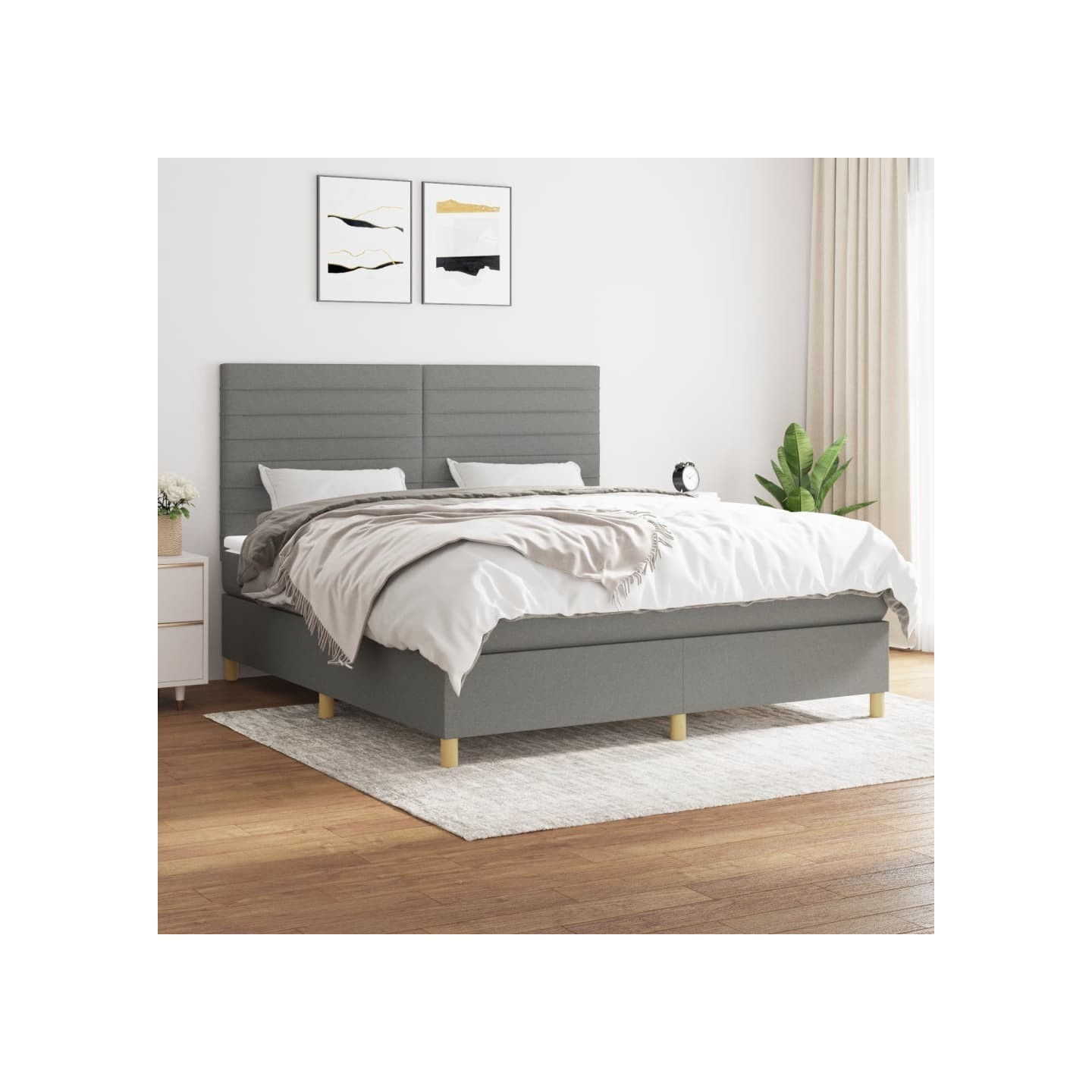 Sommier à lattes de lit avec matelas Gris foncé 160x200cm Tissu