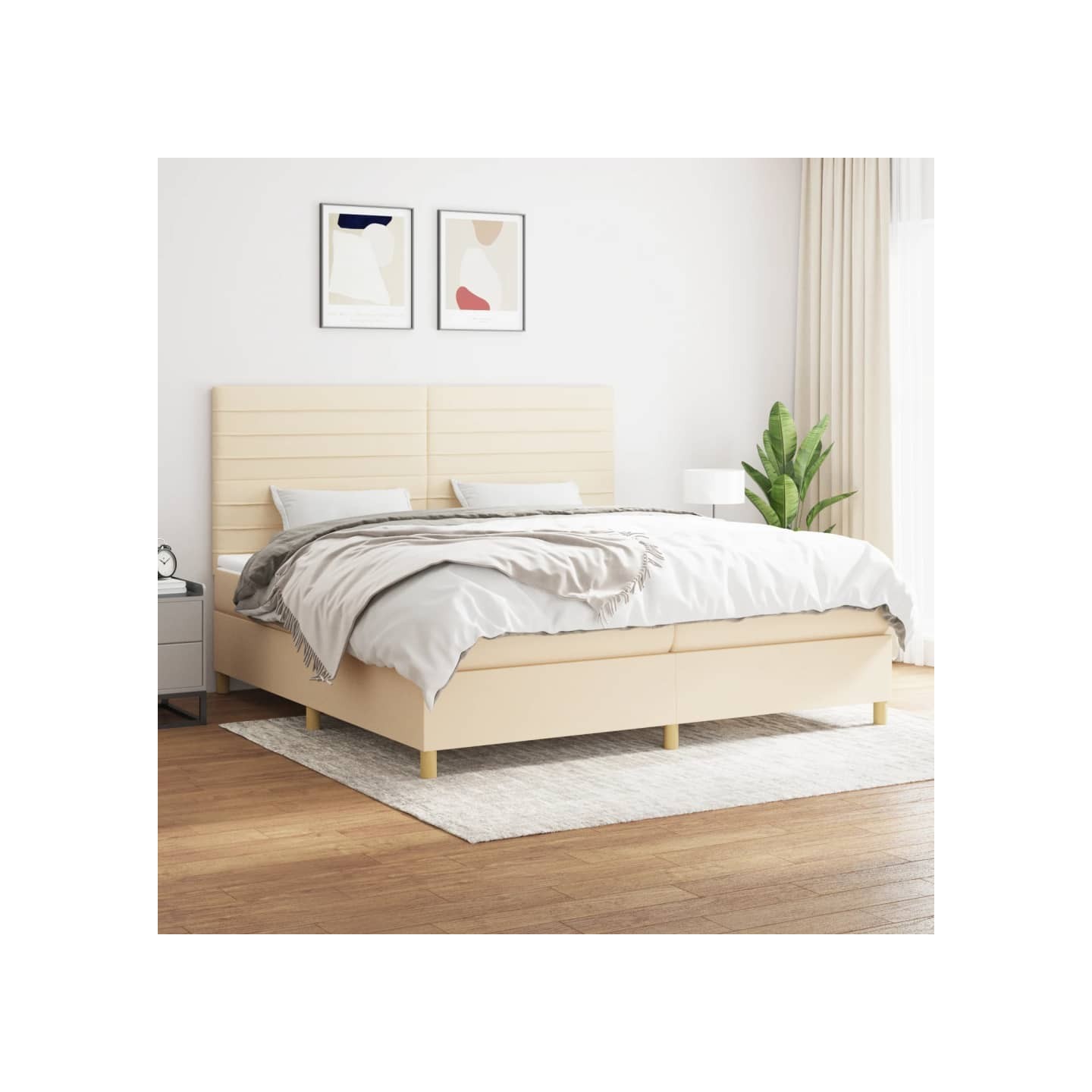 Sommier à lattes de lit avec matelas Crème 200x200 cm Tissu