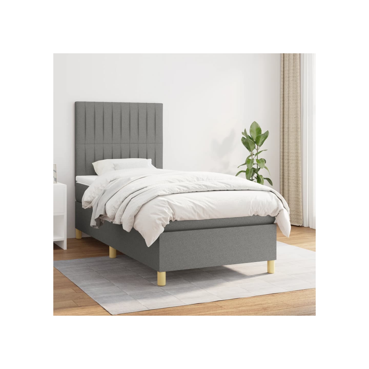 Sommier à lattes de lit avec matelas Gris foncé 90x200 cm Tissu
