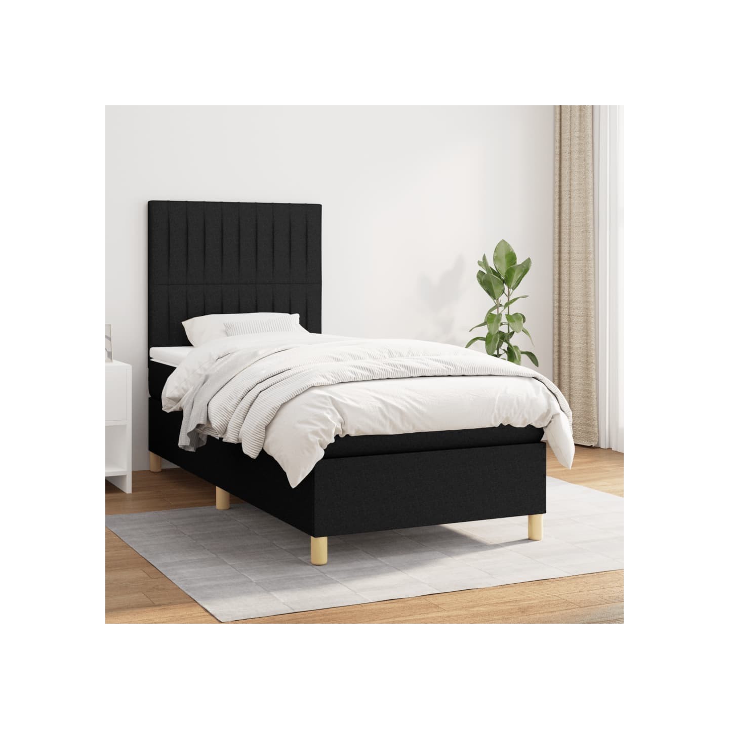 Sommier à lattes de lit avec matelas Noir 90x200 cm Tissu