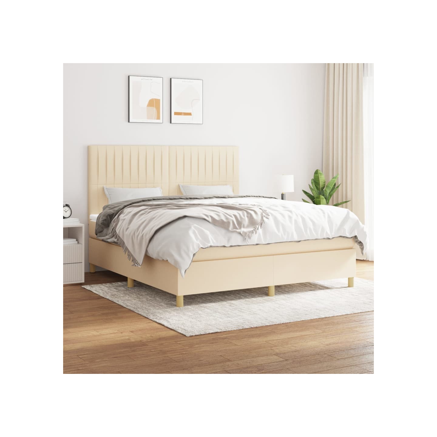 Sommier à lattes de lit avec matelas Crème 180x200 cm Tissu