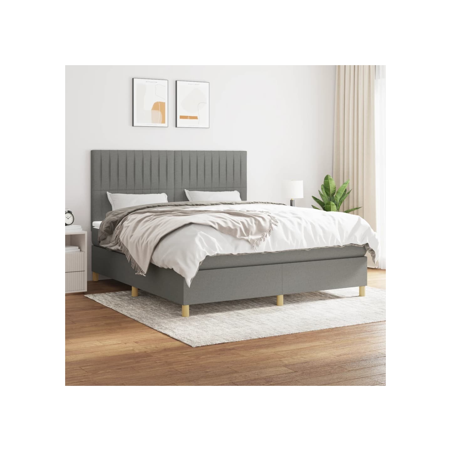 Sommier à lattes de lit avec matelas Gris foncé 180x200cm Tissu