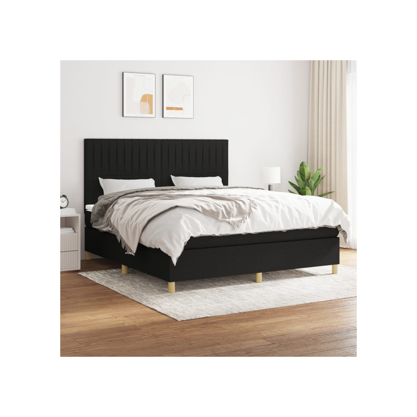 Sommier à lattes de lit avec matelas Noir 180x200 cm Tissu