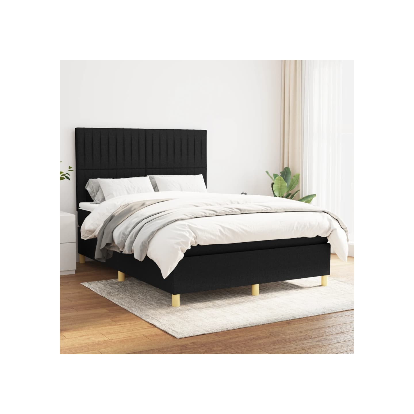 Sommier à lattes de lit avec matelas Noir 140x200 cm Tissu