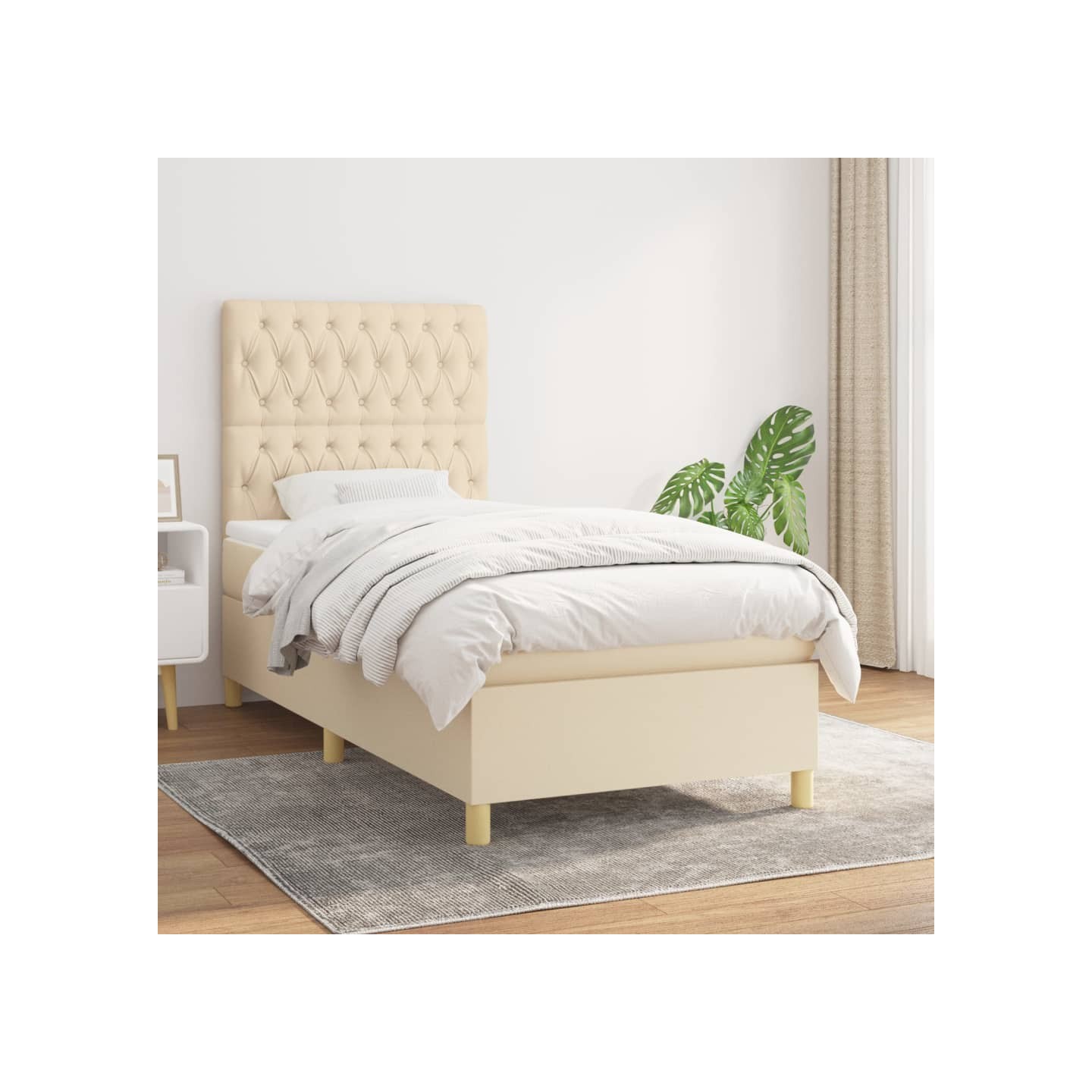 Sommier à lattes de lit et matelas Crème 90x190 cm Tissu
