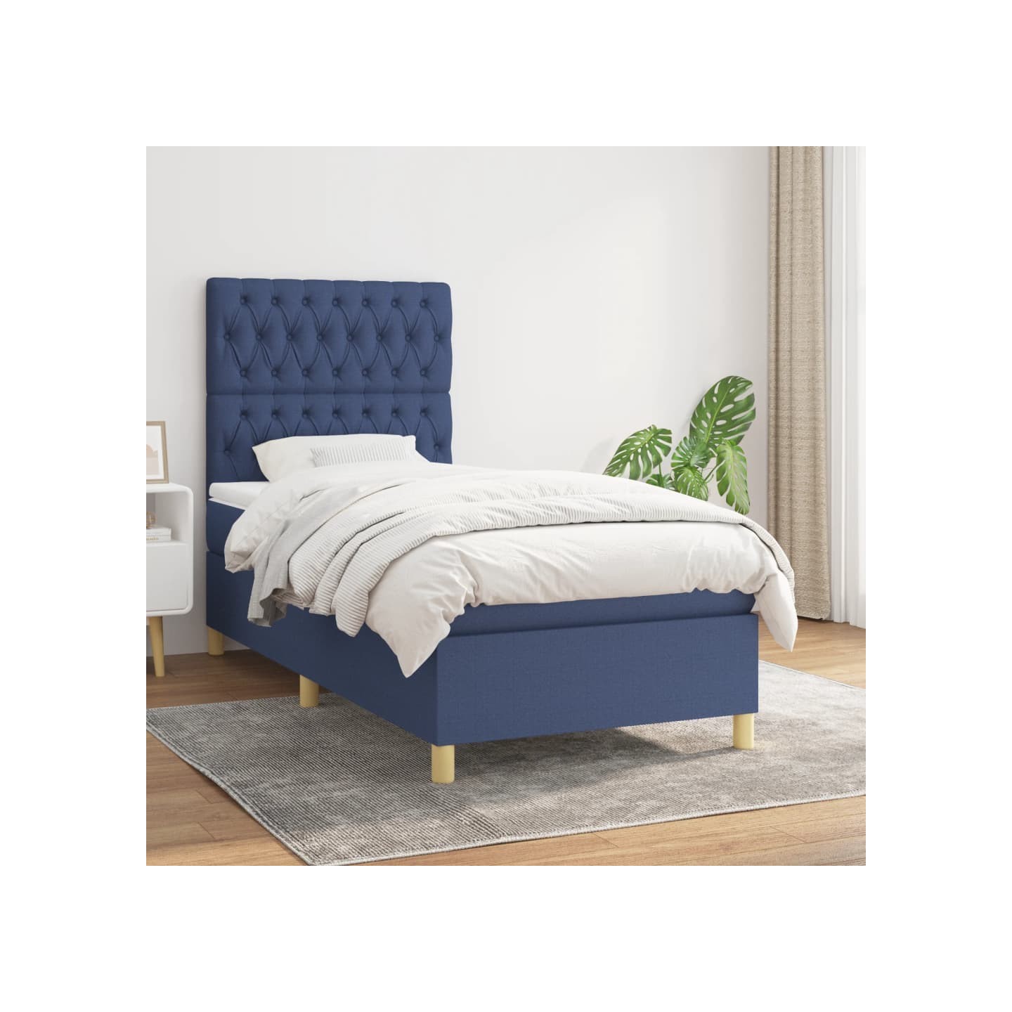 Sommier à lattes de lit avec matelas Bleu 90x190 cm Tissu