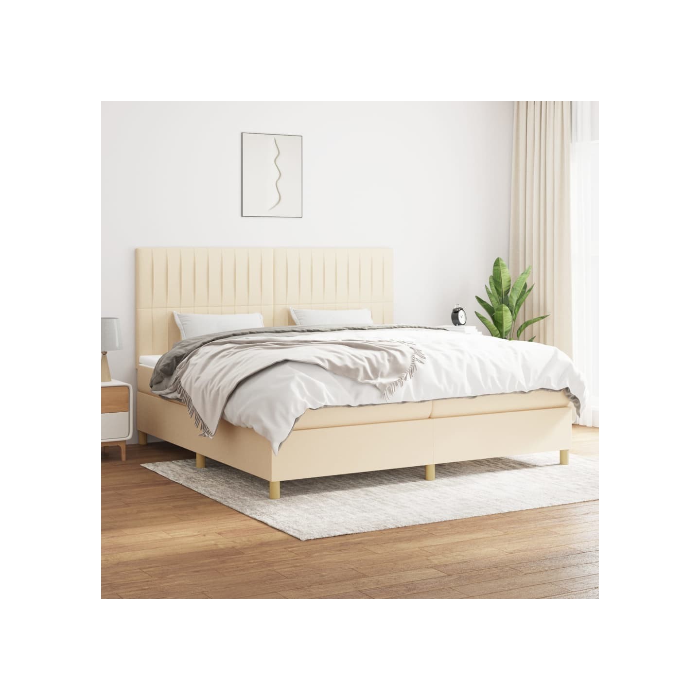 Sommier à lattes de lit avec matelas Crème 200x200 cm Tissu