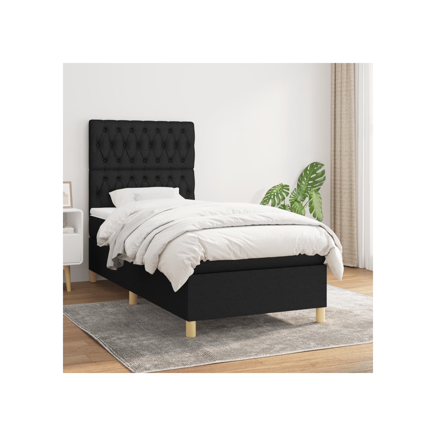 Sommier à lattes de lit avec matelas Noir 100x200 cm Tissu
