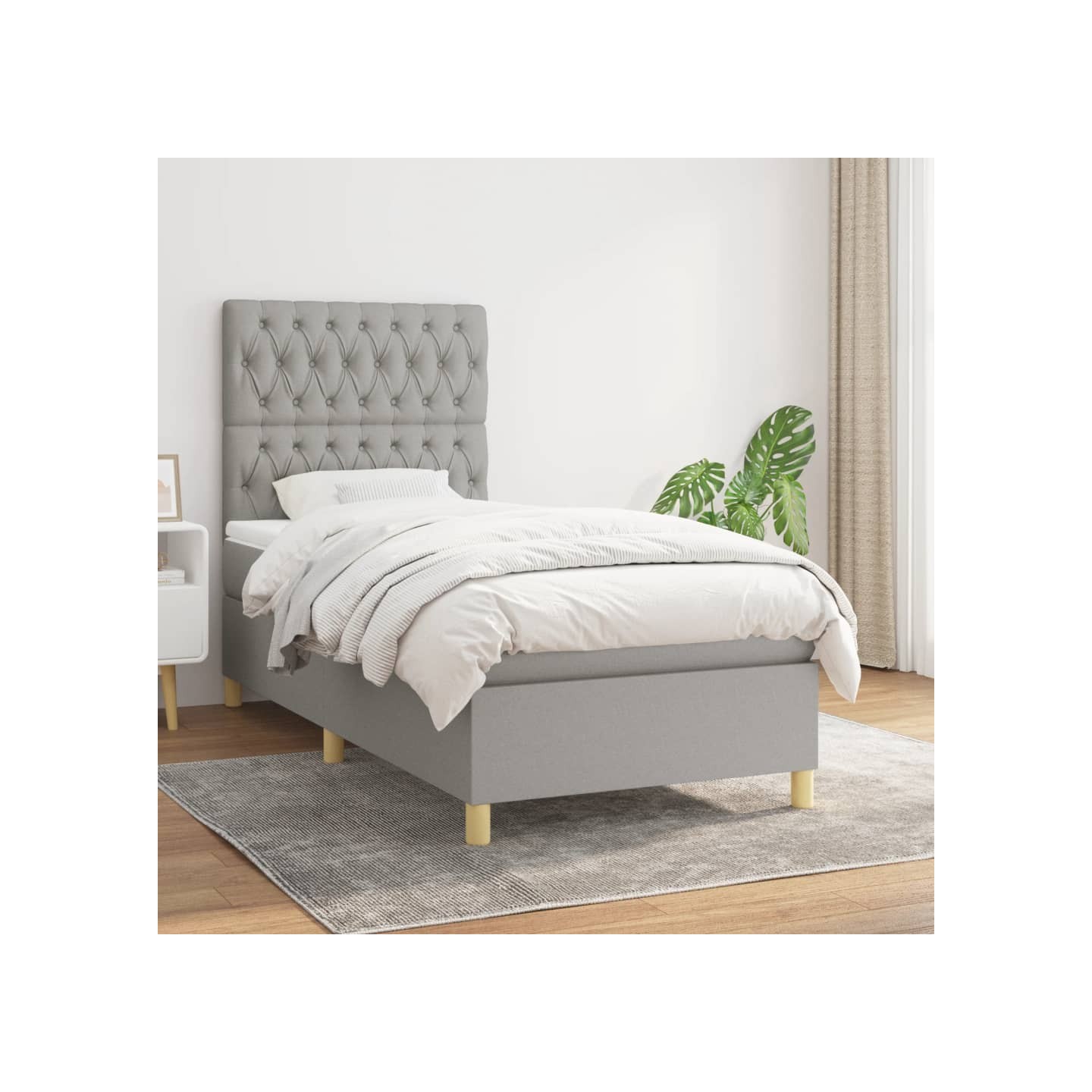Sommier à lattes de lit avec matelas Gris clair 90x200 cm Tissu