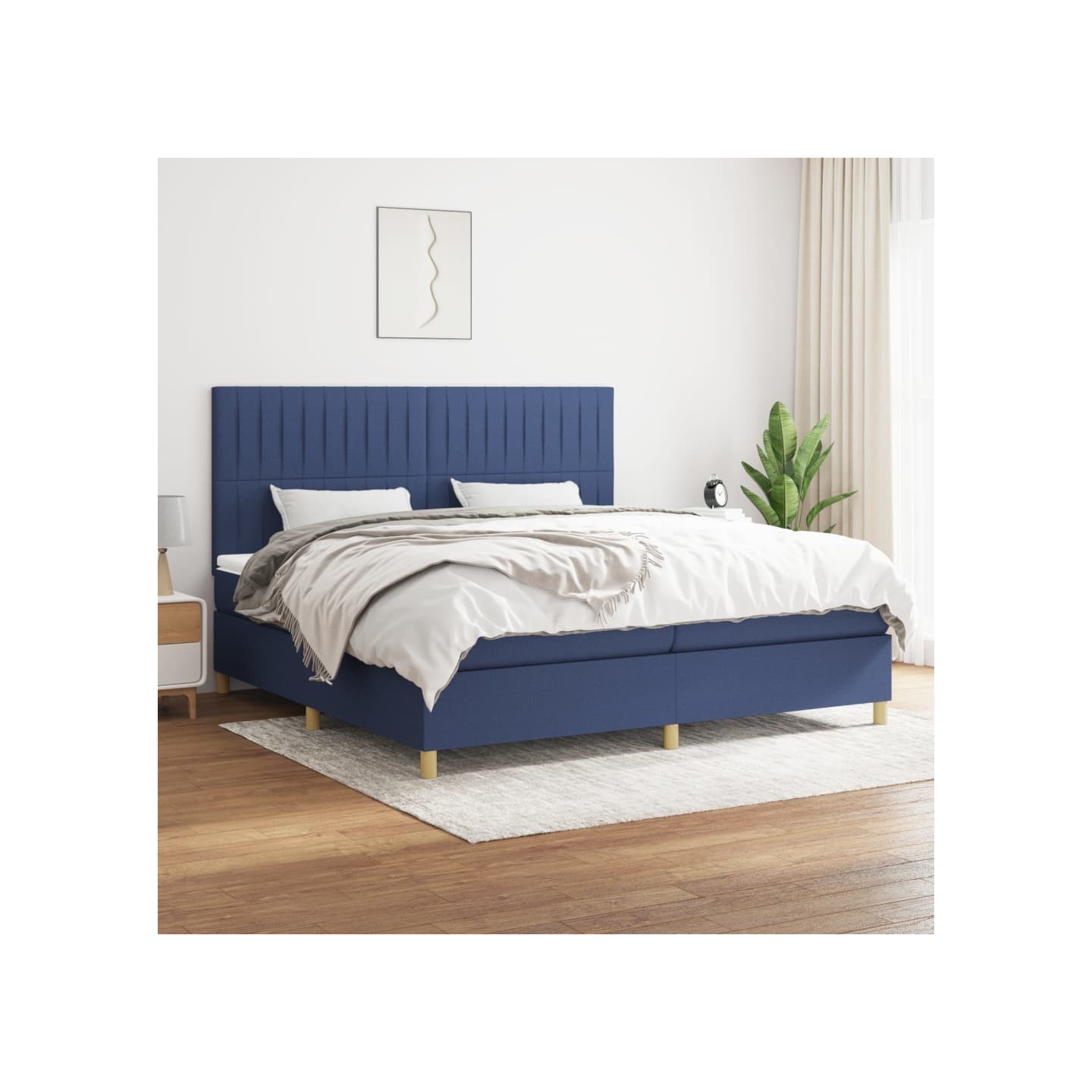 Sommier à lattes de lit avec matelas Bleu 200x200 cm Tissu