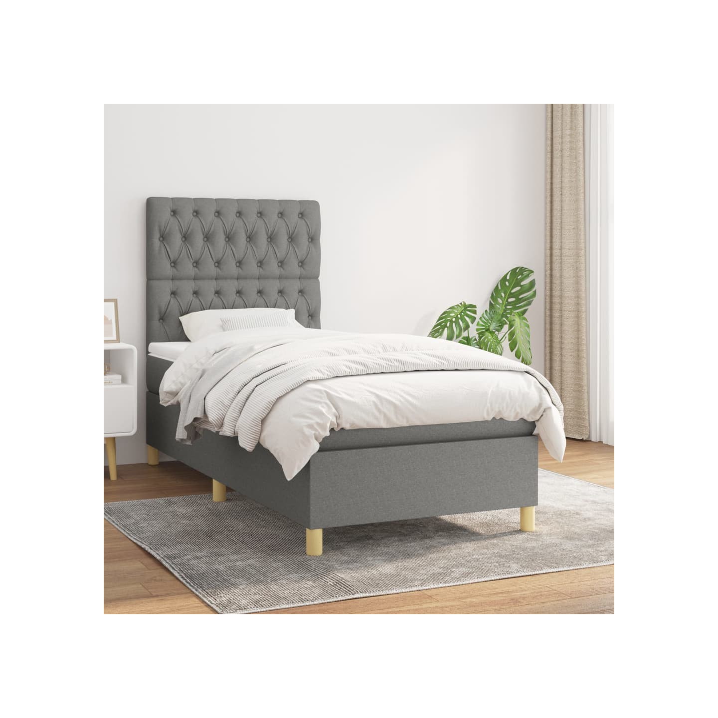 Sommier à lattes de lit avec matelas Gris foncé 100x200cm Tissu