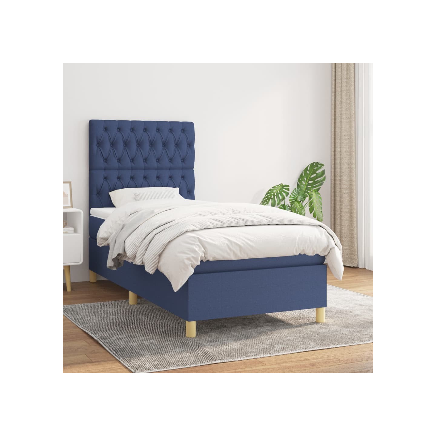 Sommier à lattes de lit avec matelas Bleu 100x200 cm Tissu