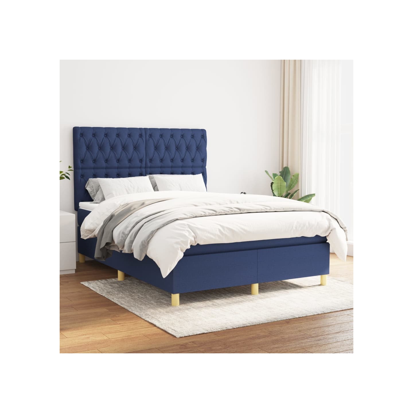 Sommier à lattes de lit avec matelas Bleu 140x200 cm Tissu