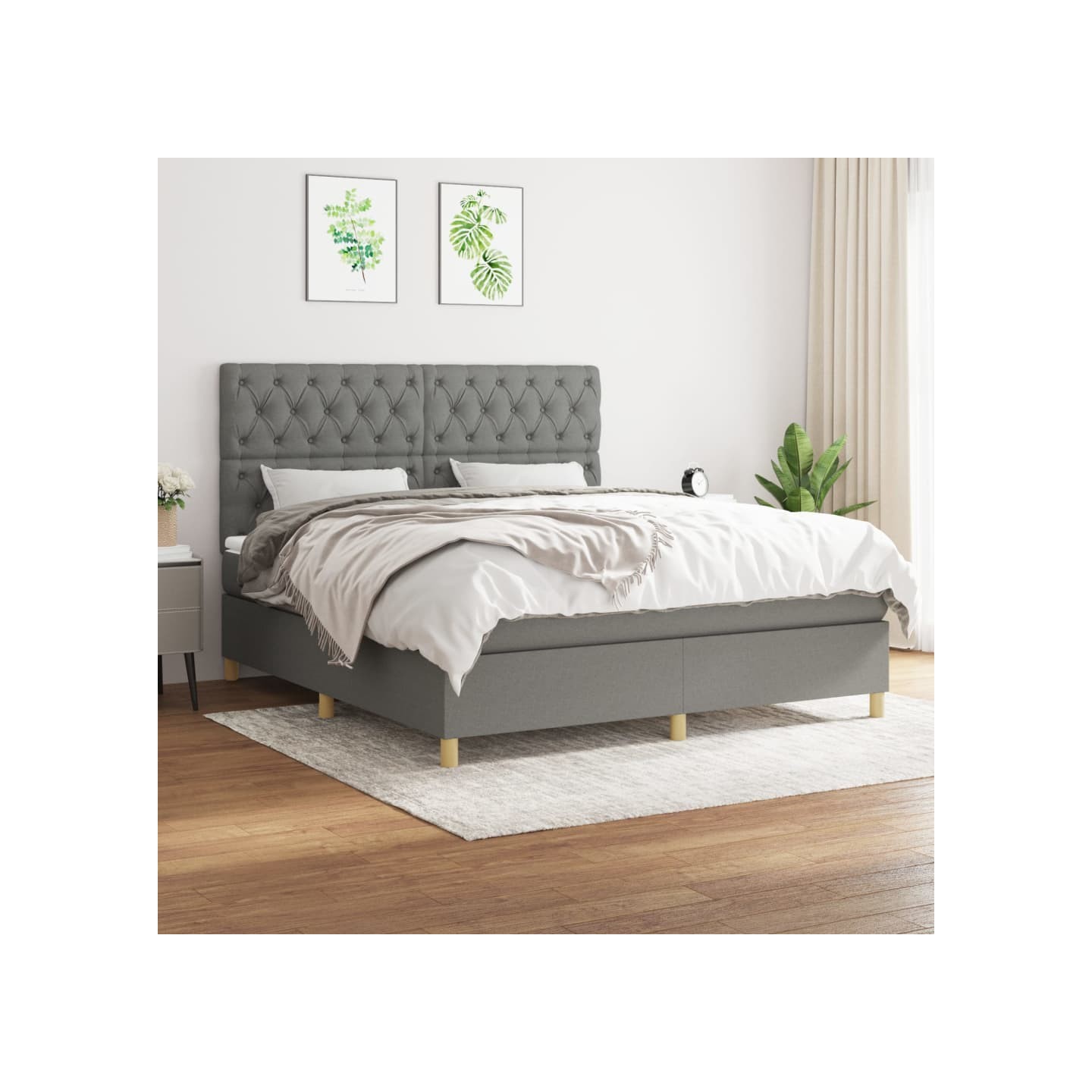 Sommier à lattes de lit avec matelas Gris foncé 160x200cm Tissu