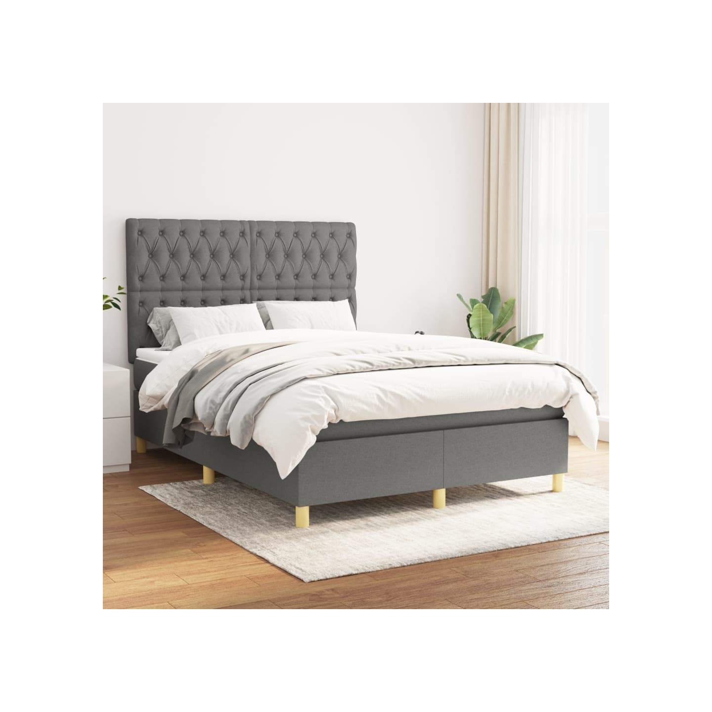 Sommier à lattes de lit avec matelas Gris foncé 140x190cm Tissu