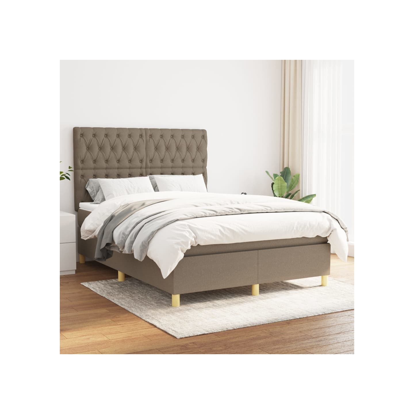 Sommier à lattes de lit avec matelas Taupe 140x200 cm Tissu