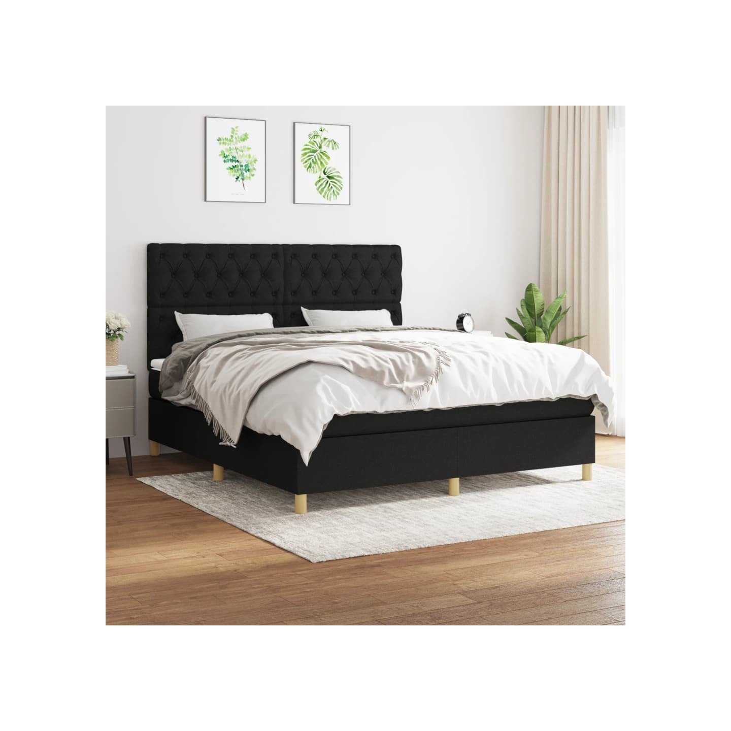 Sommier à lattes de lit avec matelas Noir 160x200 cm Tissu