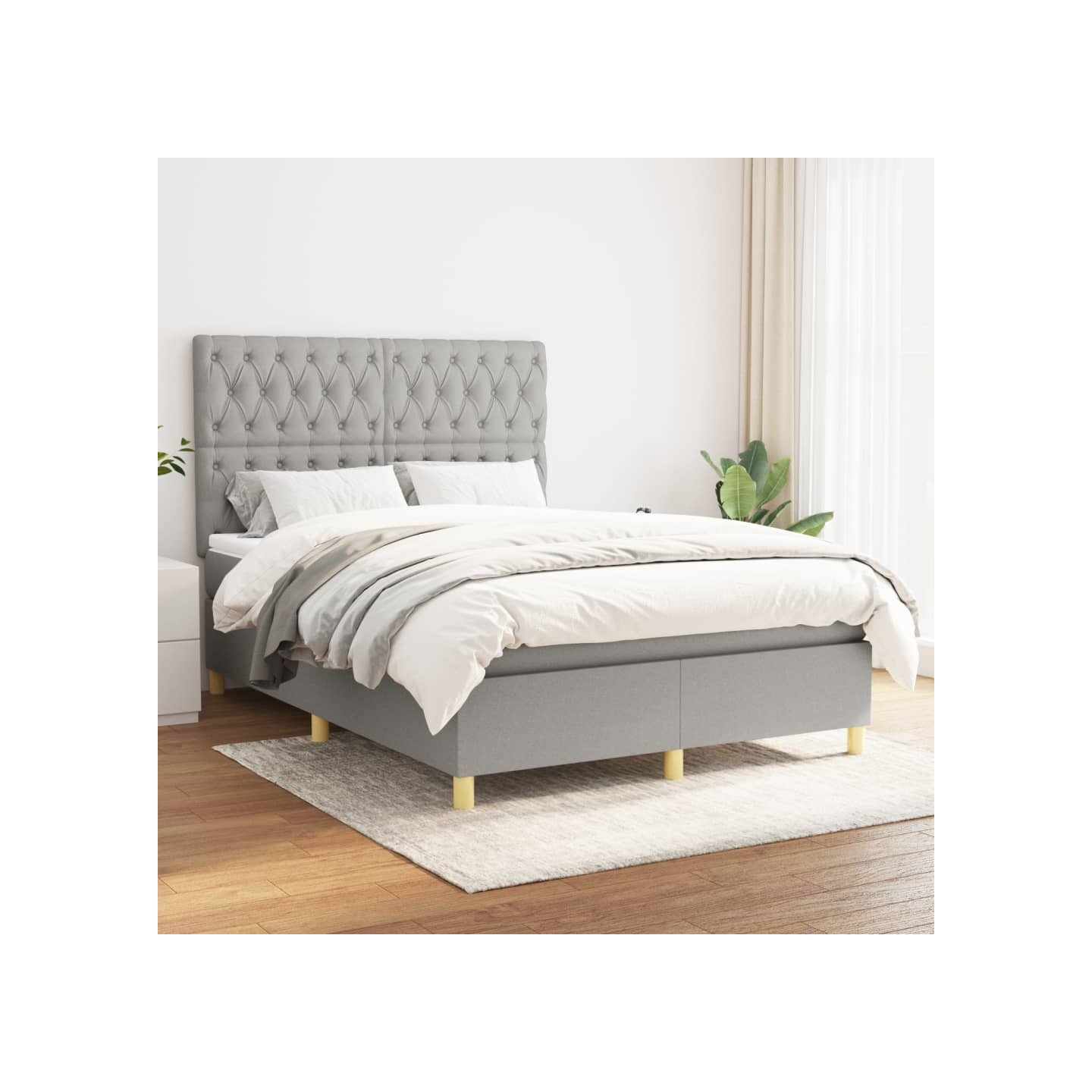 Sommier à lattes de lit avec matelas Gris clair 140x200cm Tissu