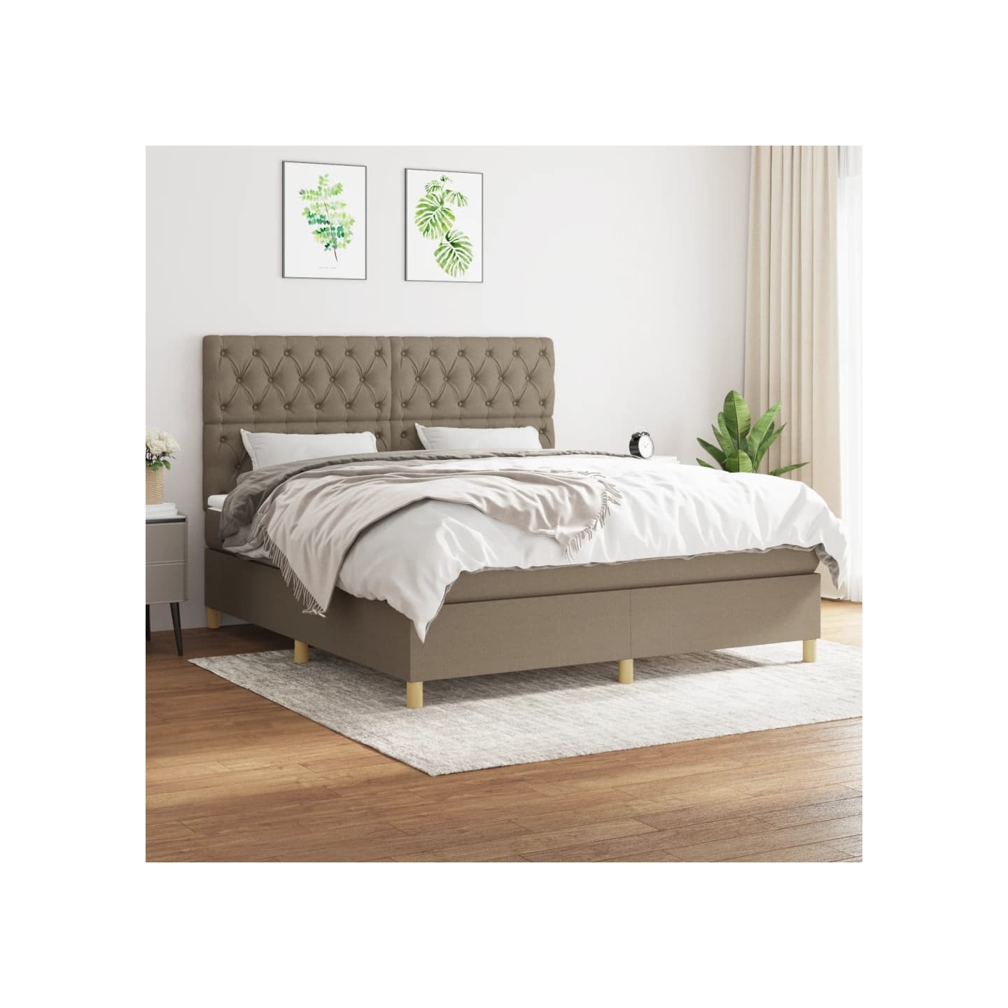 Sommier à lattes de lit avec matelas Taupe 160x200 cm Tissu