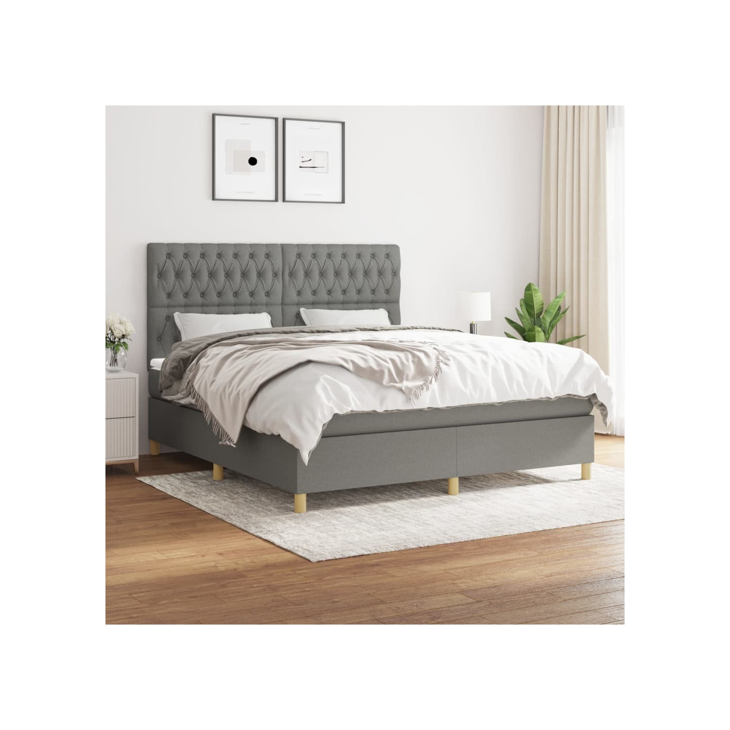 Sommier à lattes de lit avec matelas Gris foncé 180x200cm Tissu