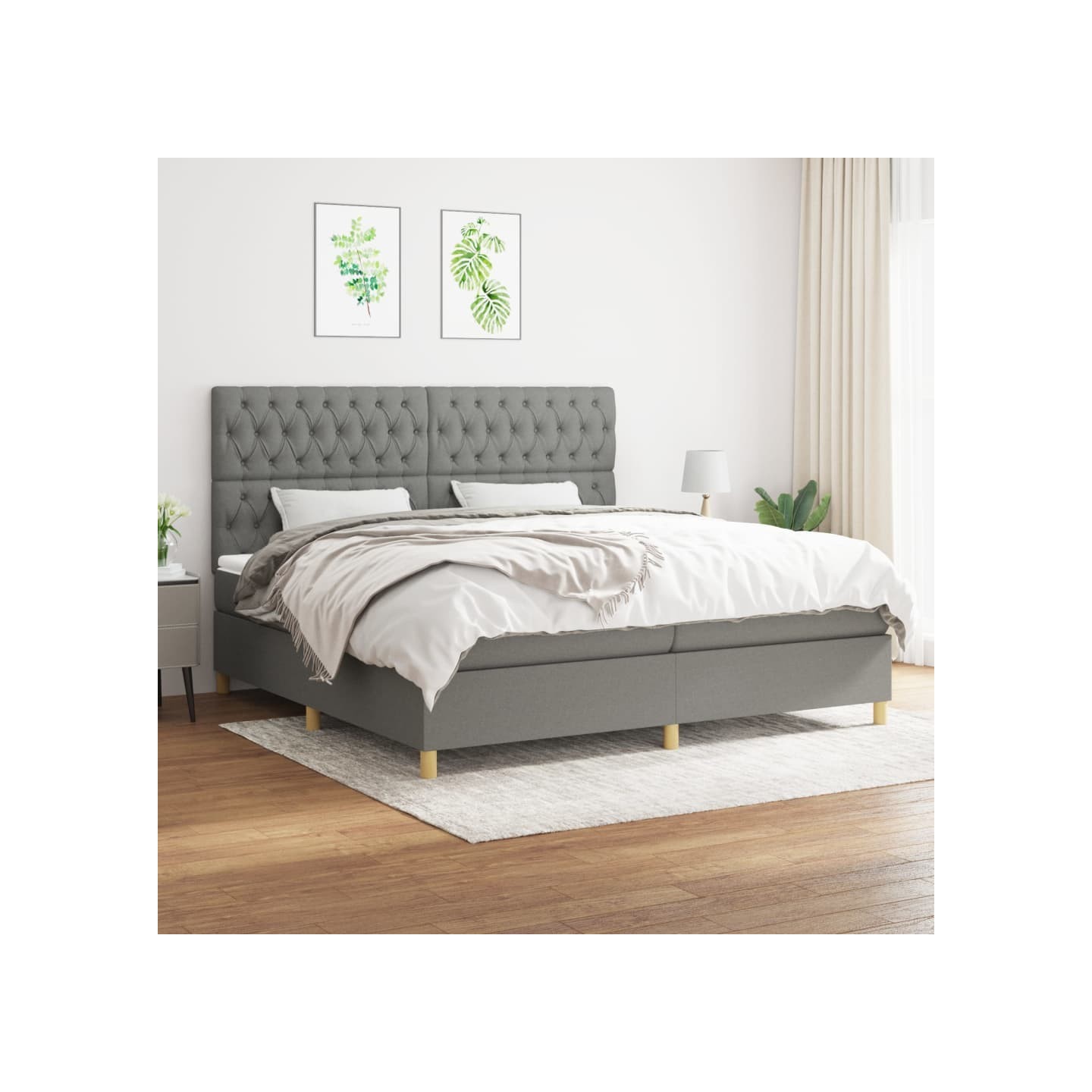 Sommier à lattes de lit avec matelas Gris foncé 200x200cm Tissu
