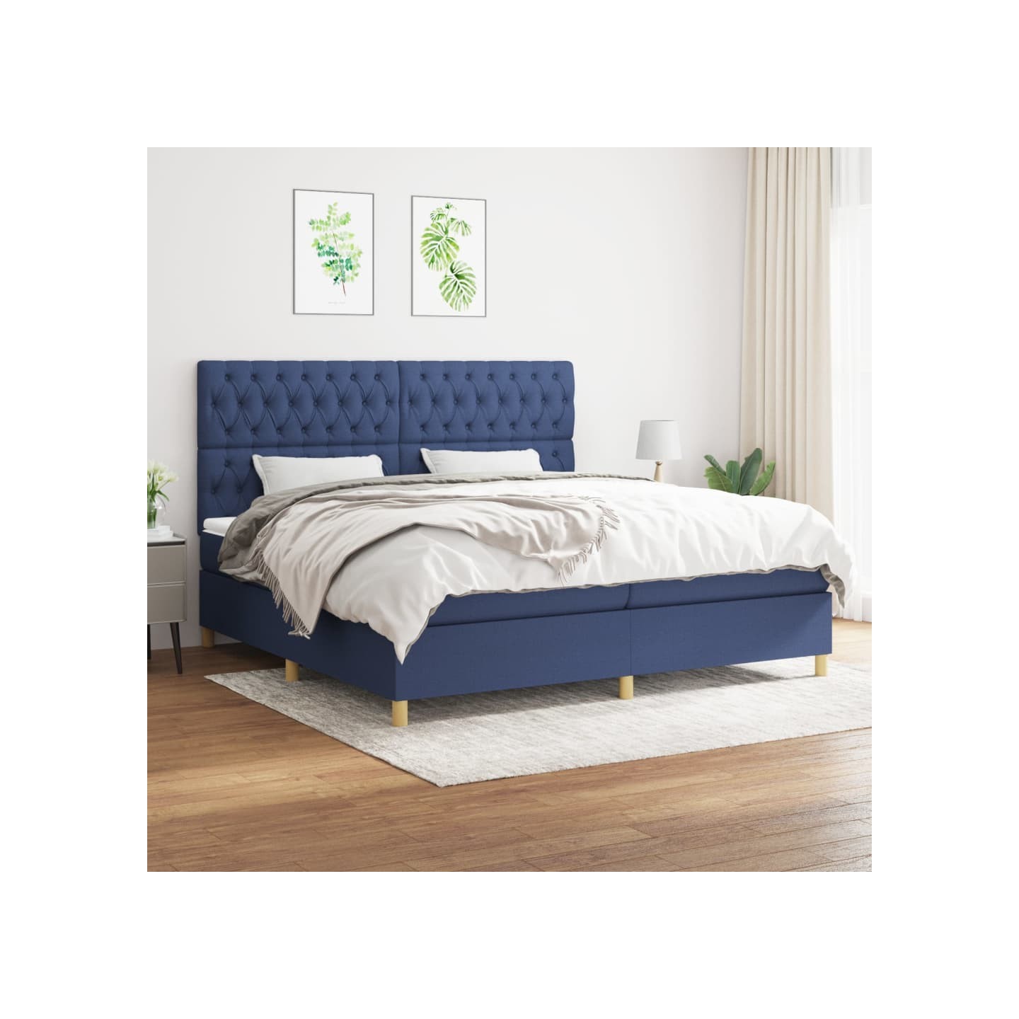 Sommier à lattes de lit avec matelas Bleu 200x200 cm Tissu