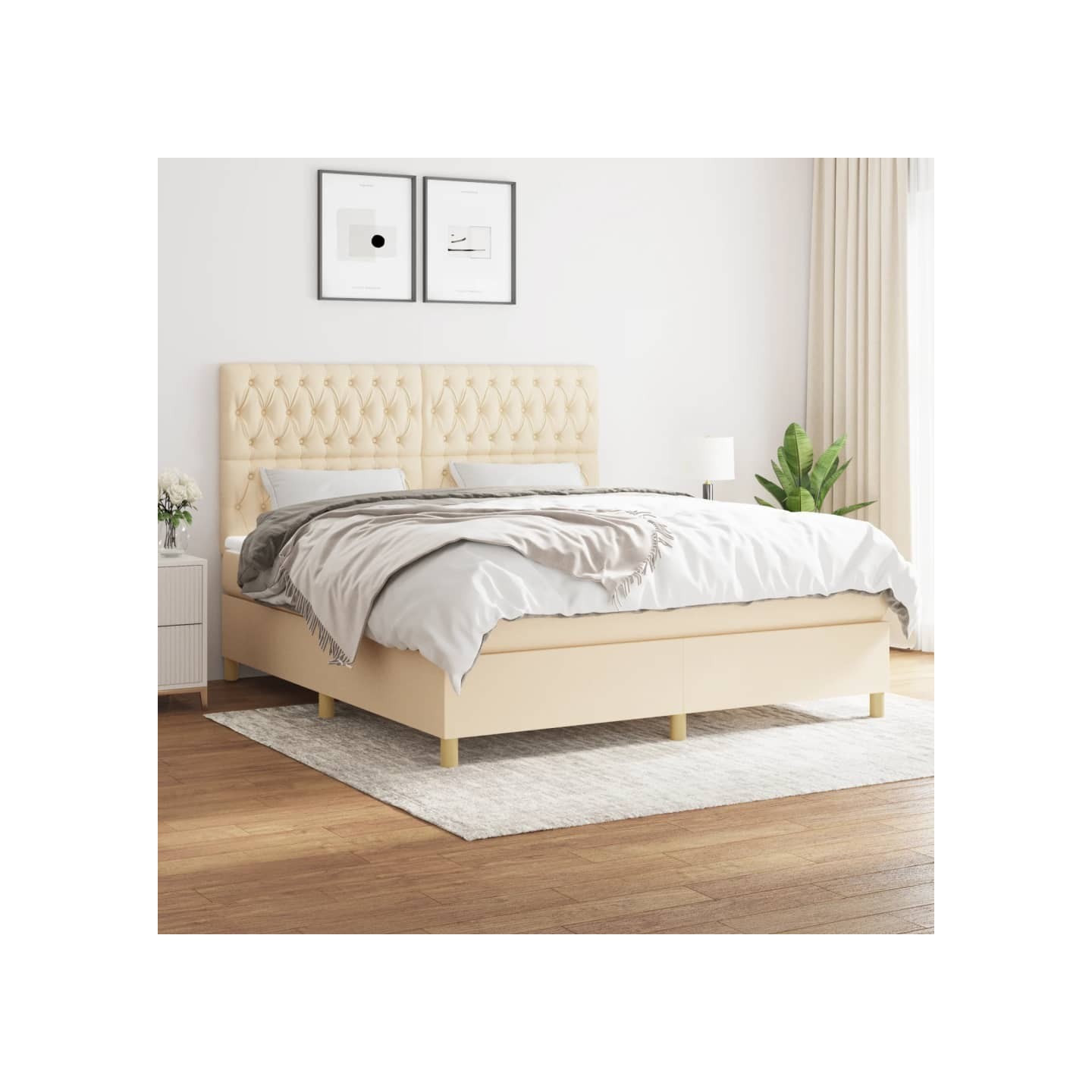 Sommier à lattes de lit avec matelas Crème 180x200 cm Tissu