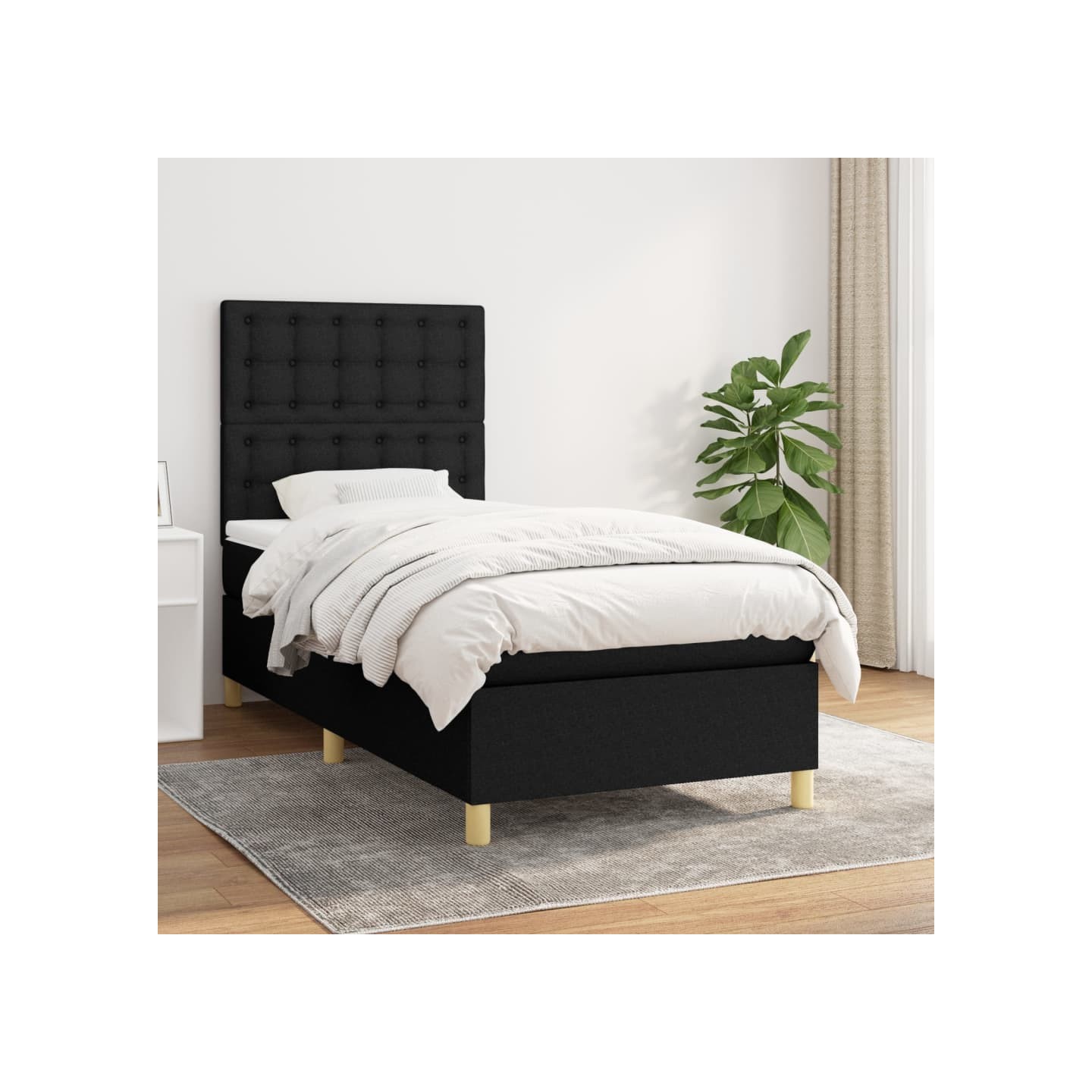 Sommier à lattes de lit avec matelas Noir 90x200 cm Tissu