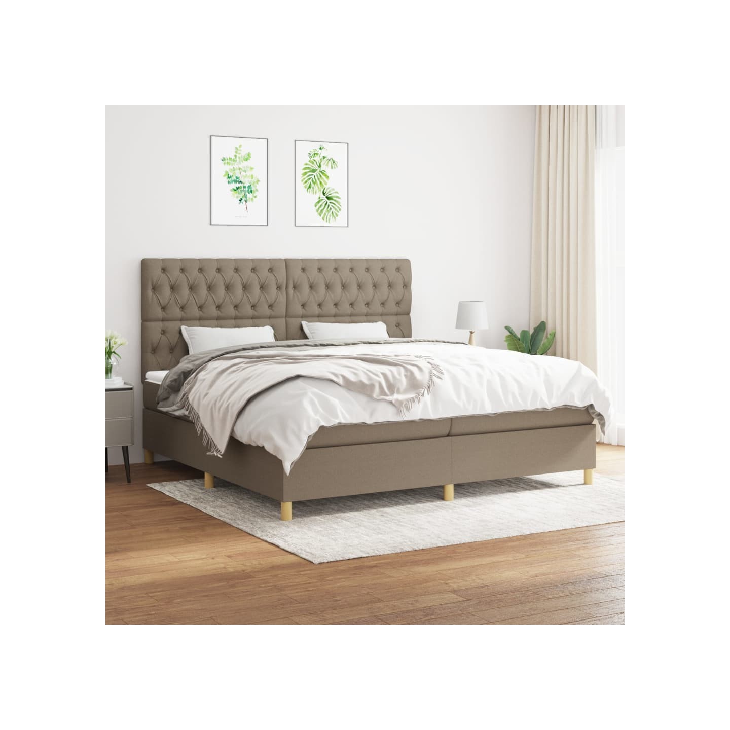 Sommier à lattes de lit avec matelas Taupe 200x200 cm Tissu